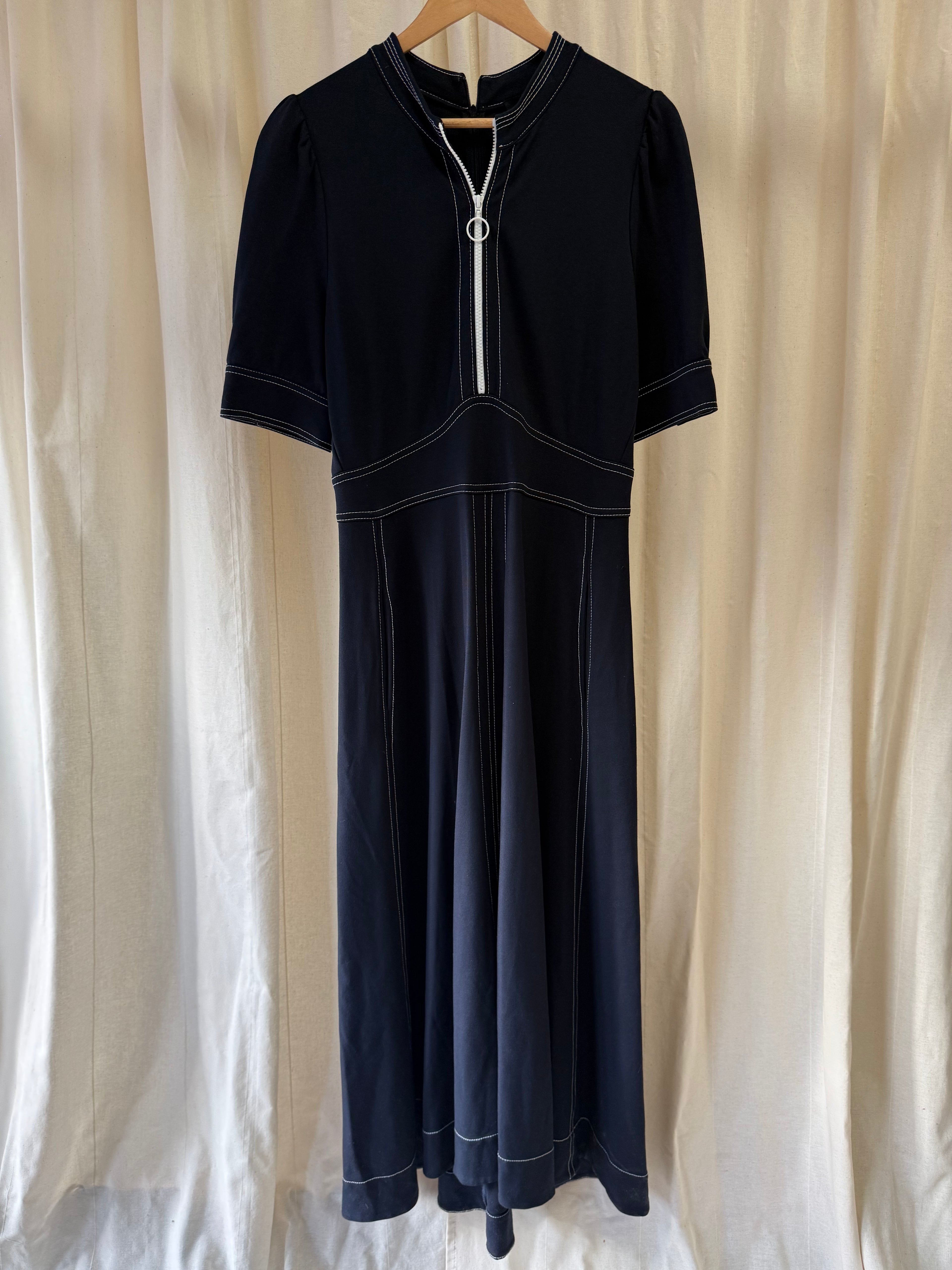 ME+EM Contrast Stitch Midi Dress in Navy Black, Size M