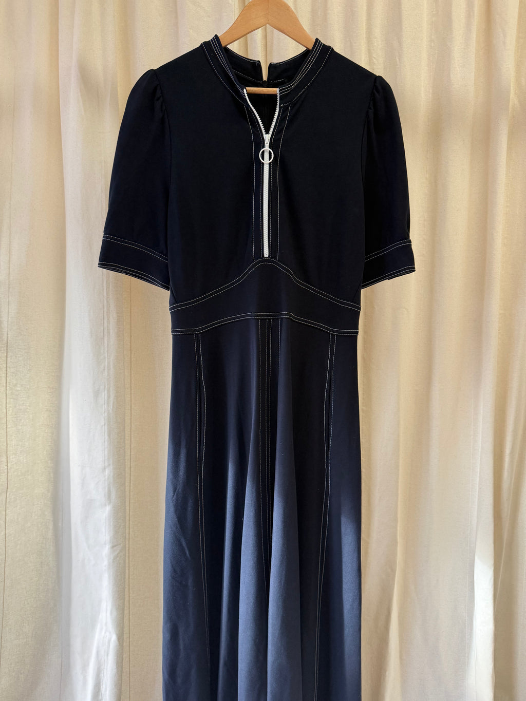 ME+EM Contrast Stitch Midi Dress in Navy Black, Size M