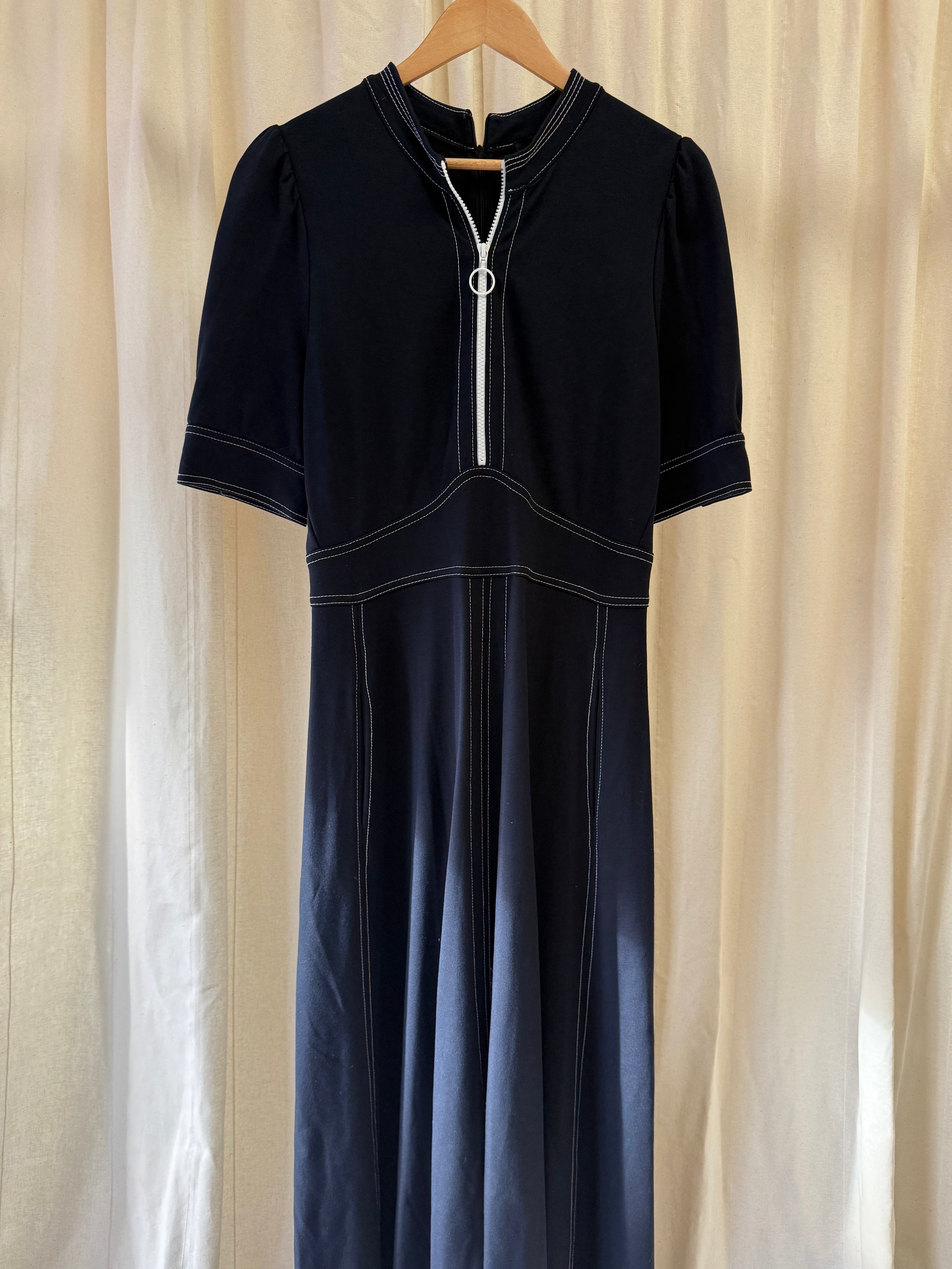 ME+EM Contrast Stitch Midi Dress in Navy Black, Size M