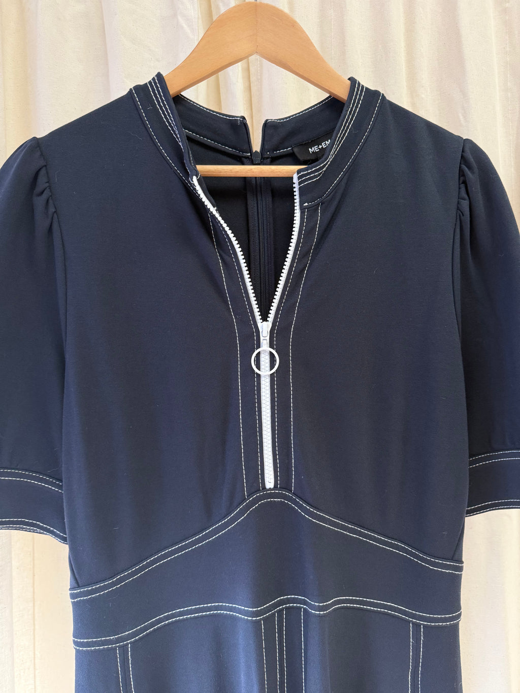 ME+EM Contrast Stitch Midi Dress in Navy Black, Size M