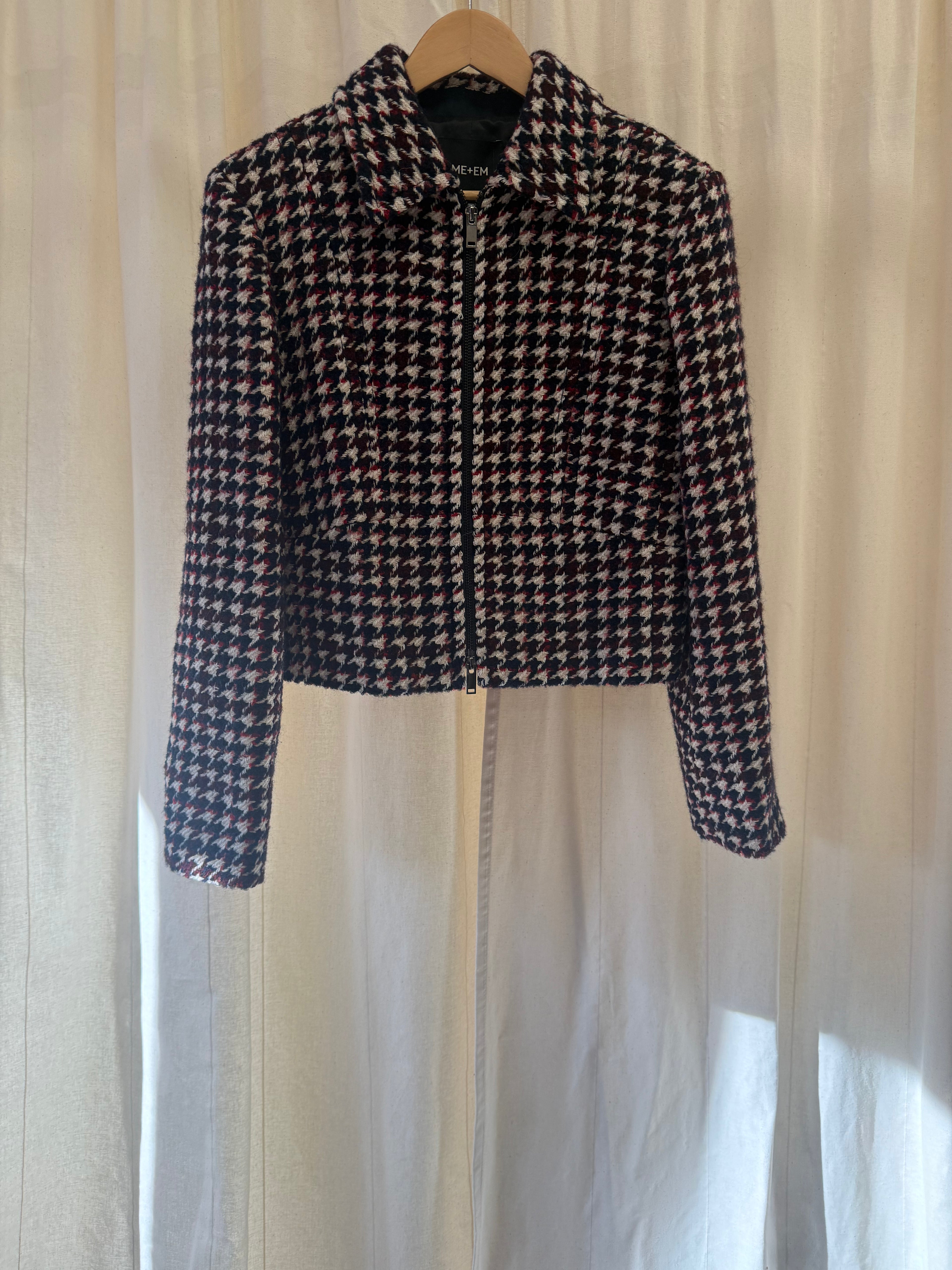 ME+EM Houndstooth Fitted Cropped Jacket, Size M