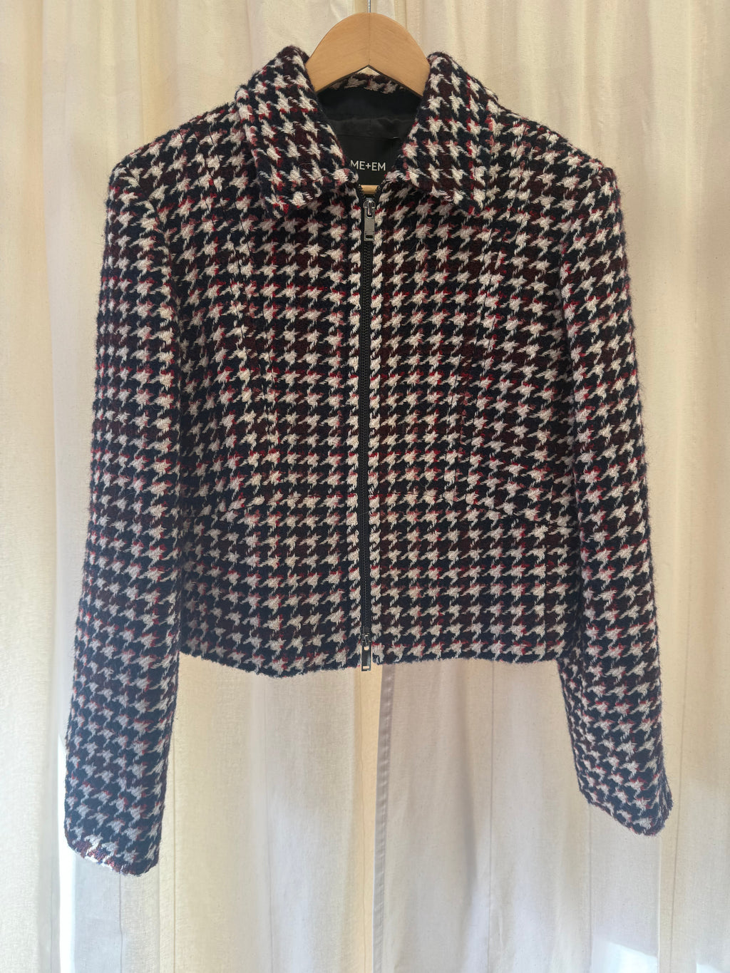 ME+EM Houndstooth Fitted Cropped Jacket, Size M