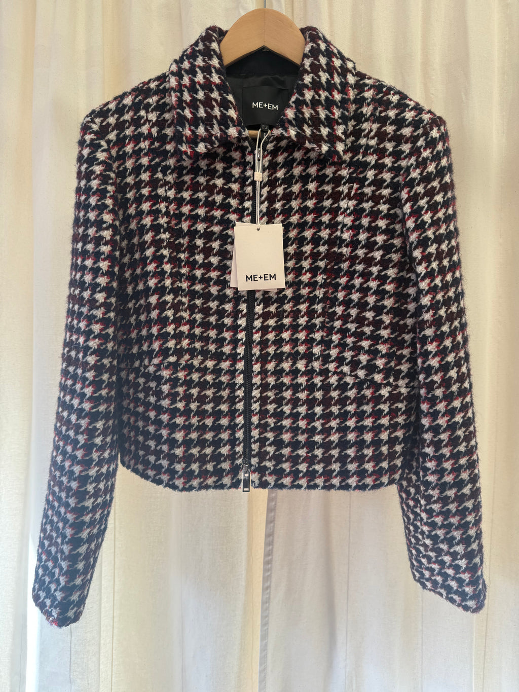 ME+EM Houndstooth Fitted Cropped Jacket, Size M