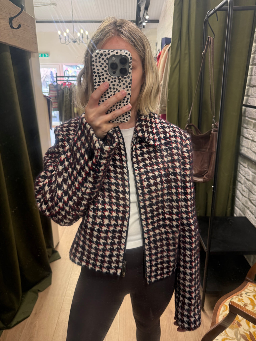 ME+EM Houndstooth Fitted Cropped Jacket, Size M
