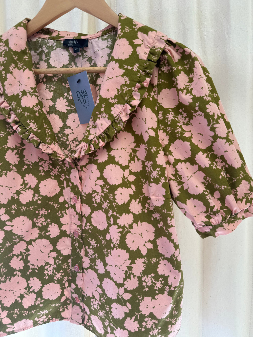 Nobody's Child Grandad Collar Floral Blouse, Size M