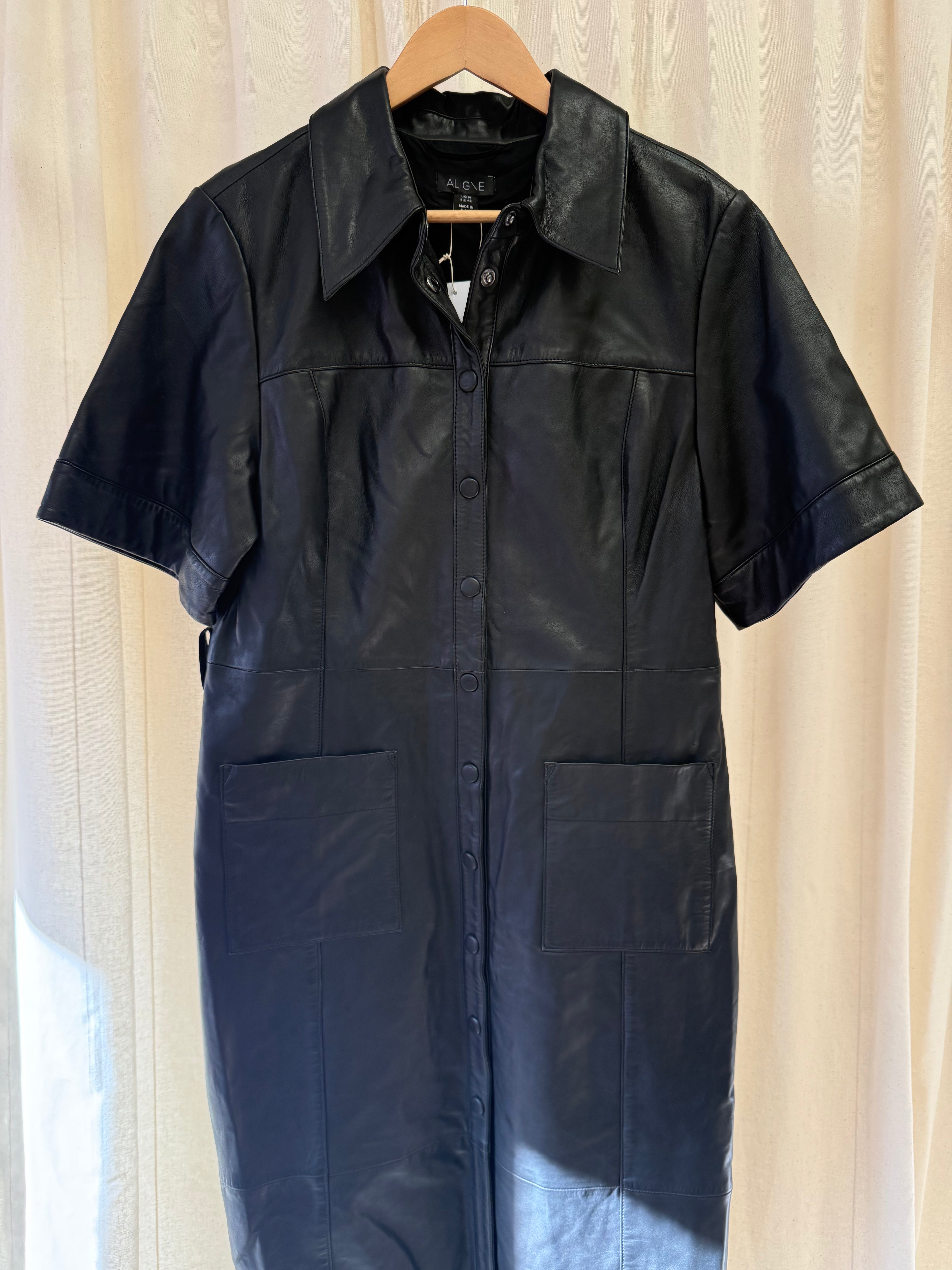 Aligne Gitty Leather Belted Midi Dress, Size M