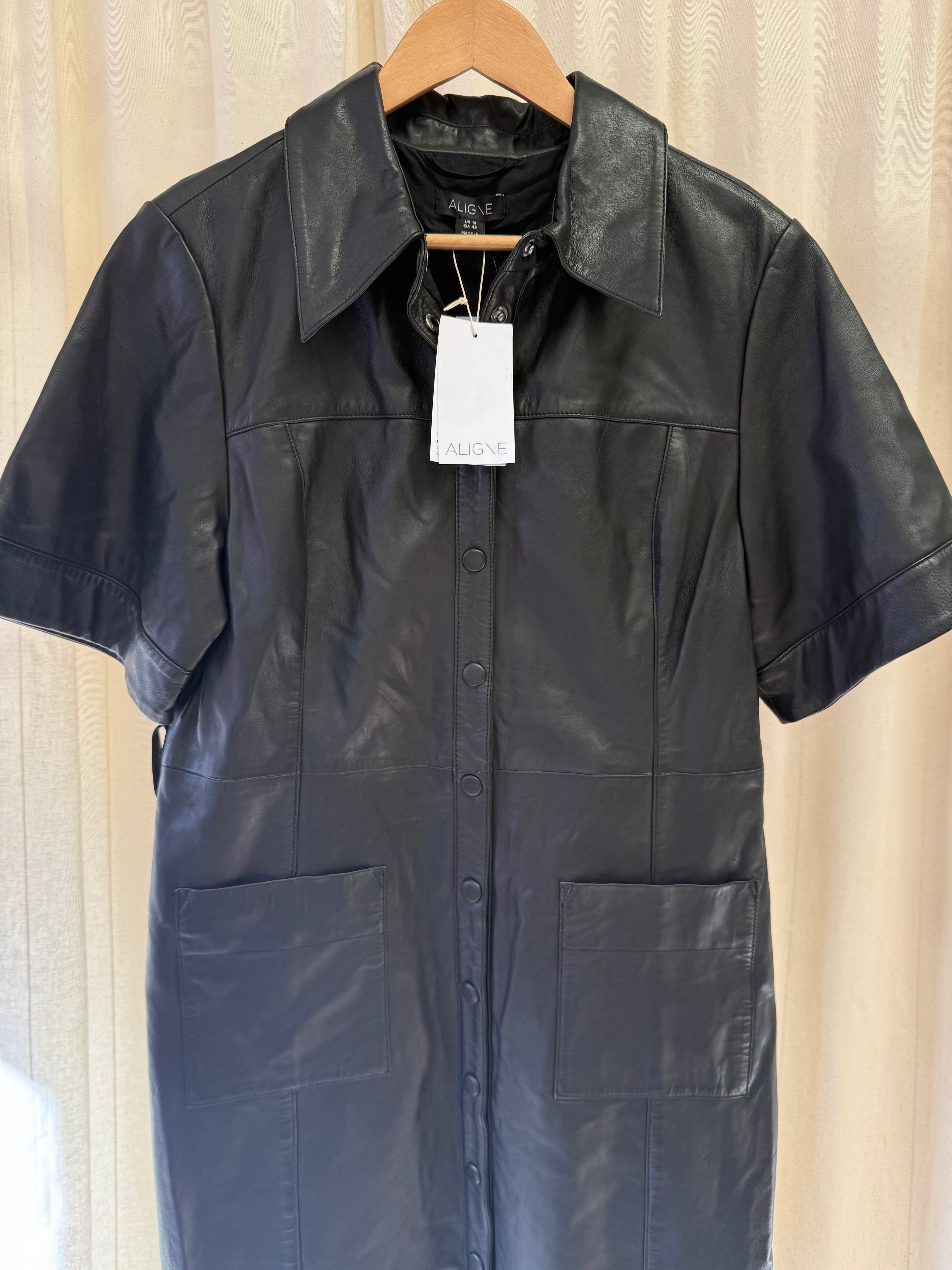 Aligne Gitty Leather Belted Midi Dress, Size M
