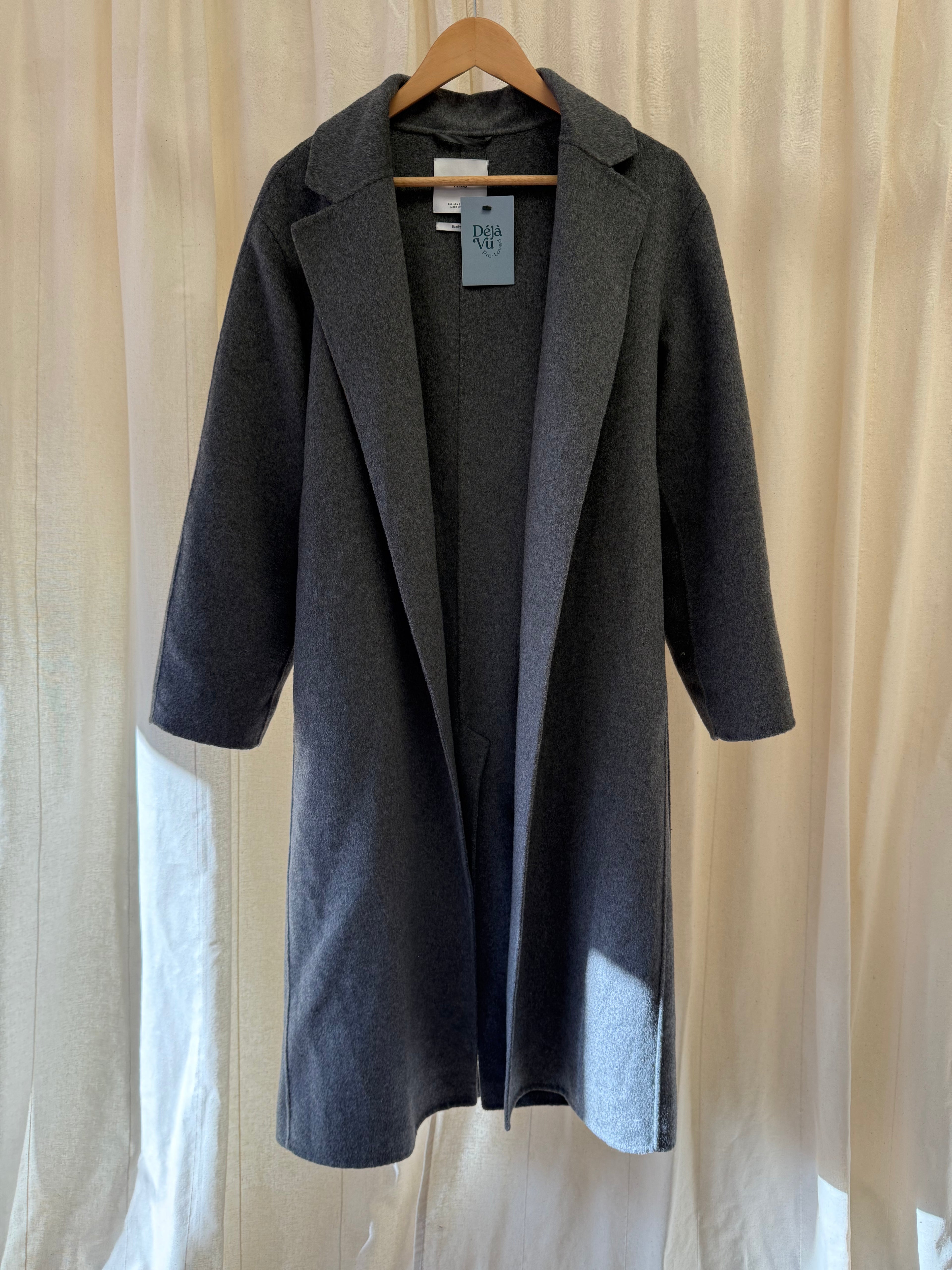 Mango Grey Wool Blend Belted Coat, Size S