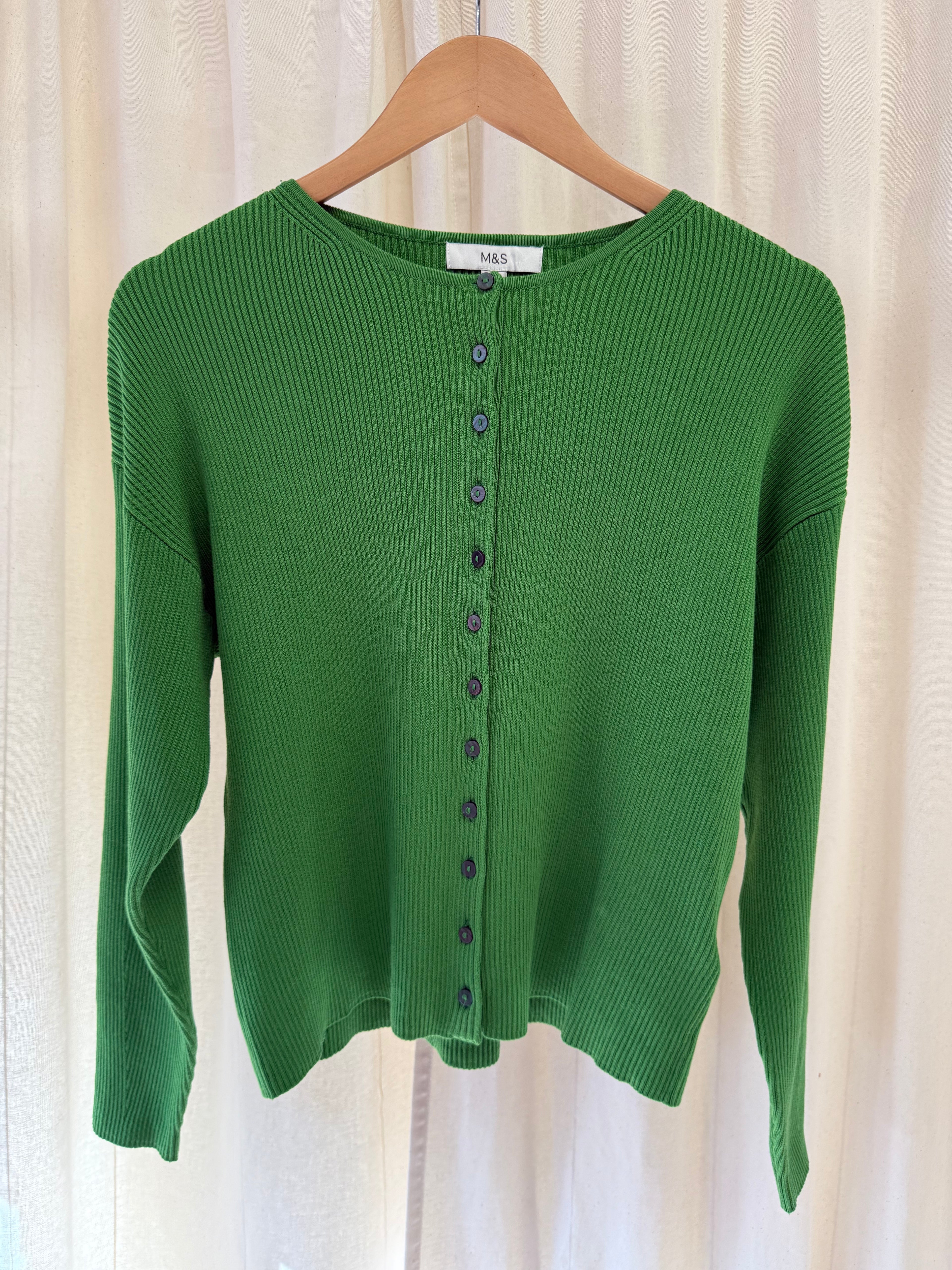 M&S Ribbed Cardigan in Green, Size M