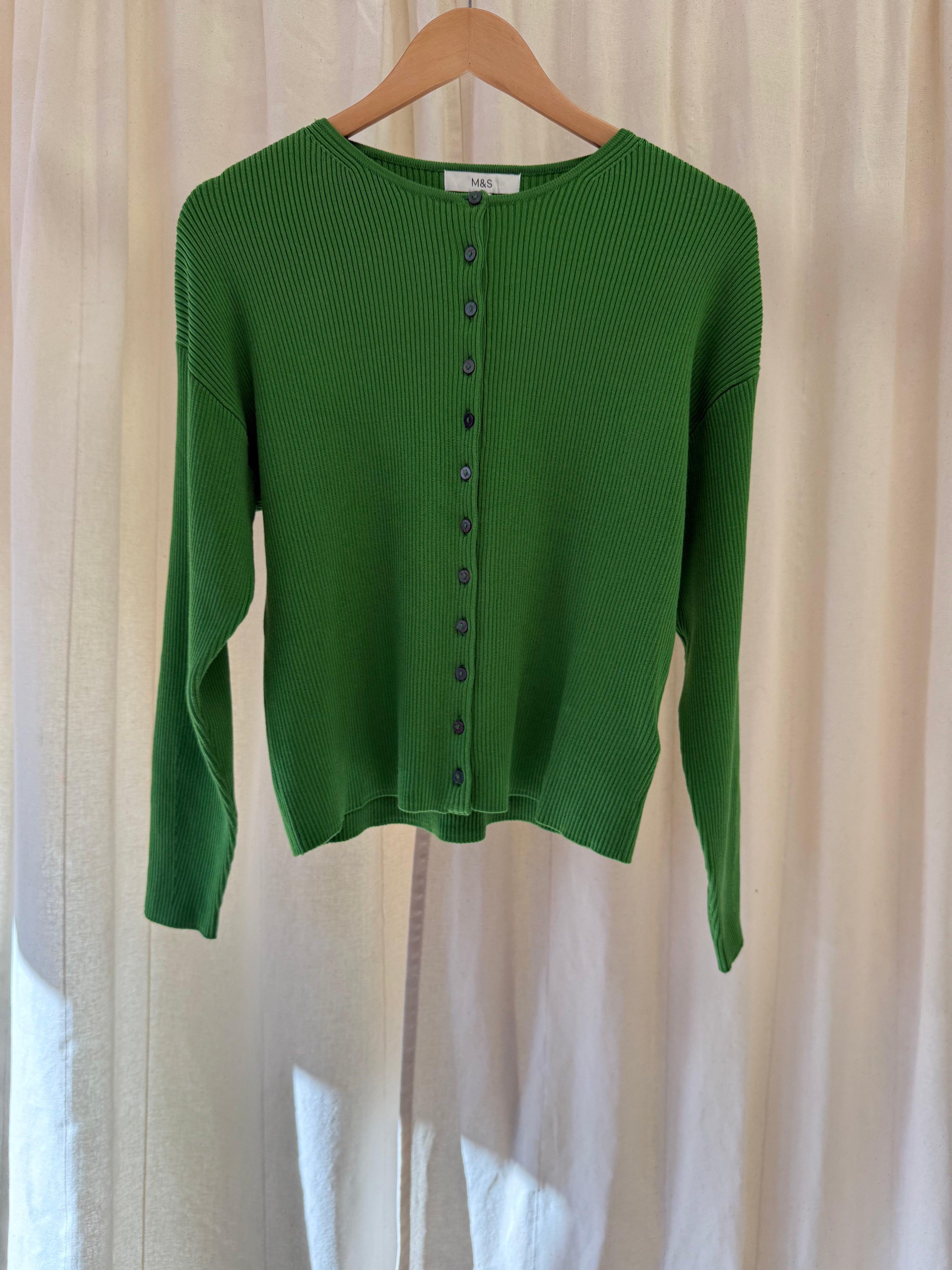 M&S Ribbed Cardigan in Green, Size M