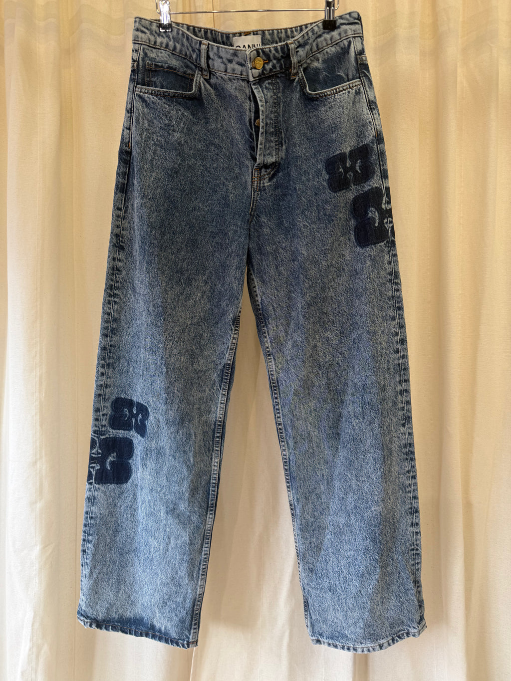 GANNI Patch Denim Izey Jeans in Blue, Size M