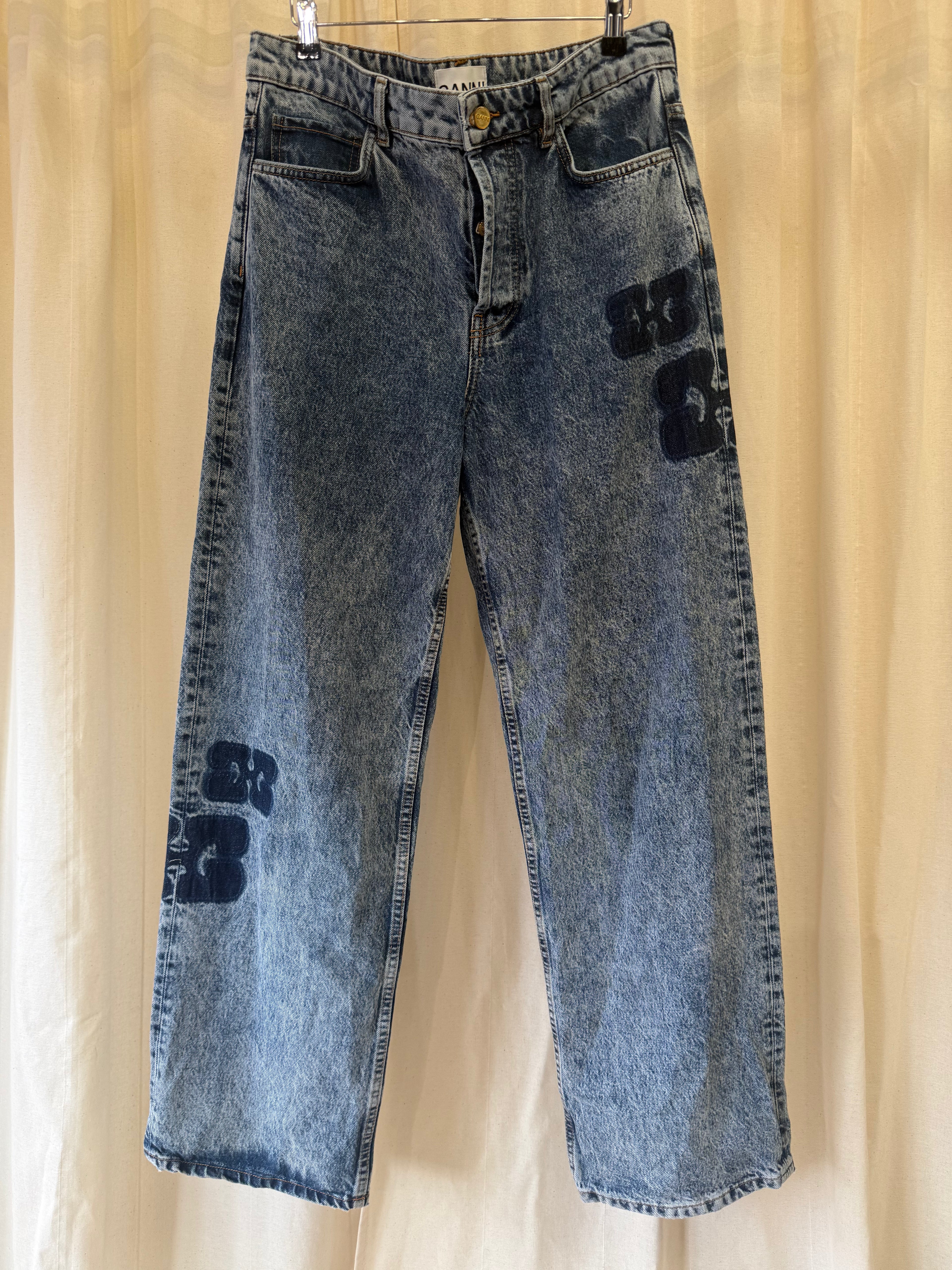 GANNI Patch Denim Izey Jeans in Blue, Size M