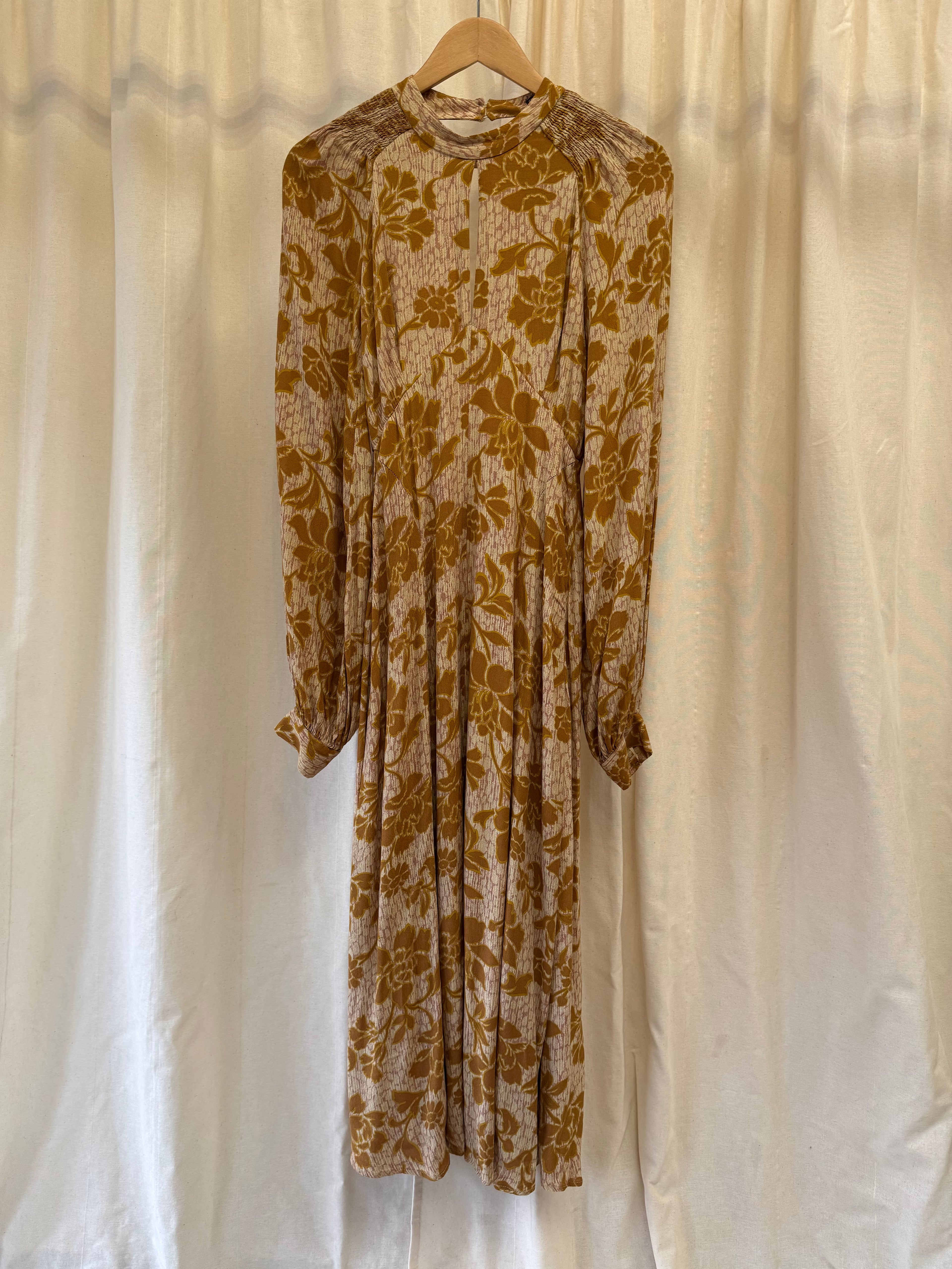 Zara Rust Orange Floral Open Back Maxi Dress, Size S