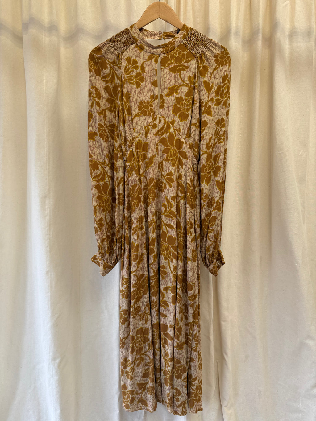 Zara Rust Orange Floral Open Back Maxi Dress, Size S