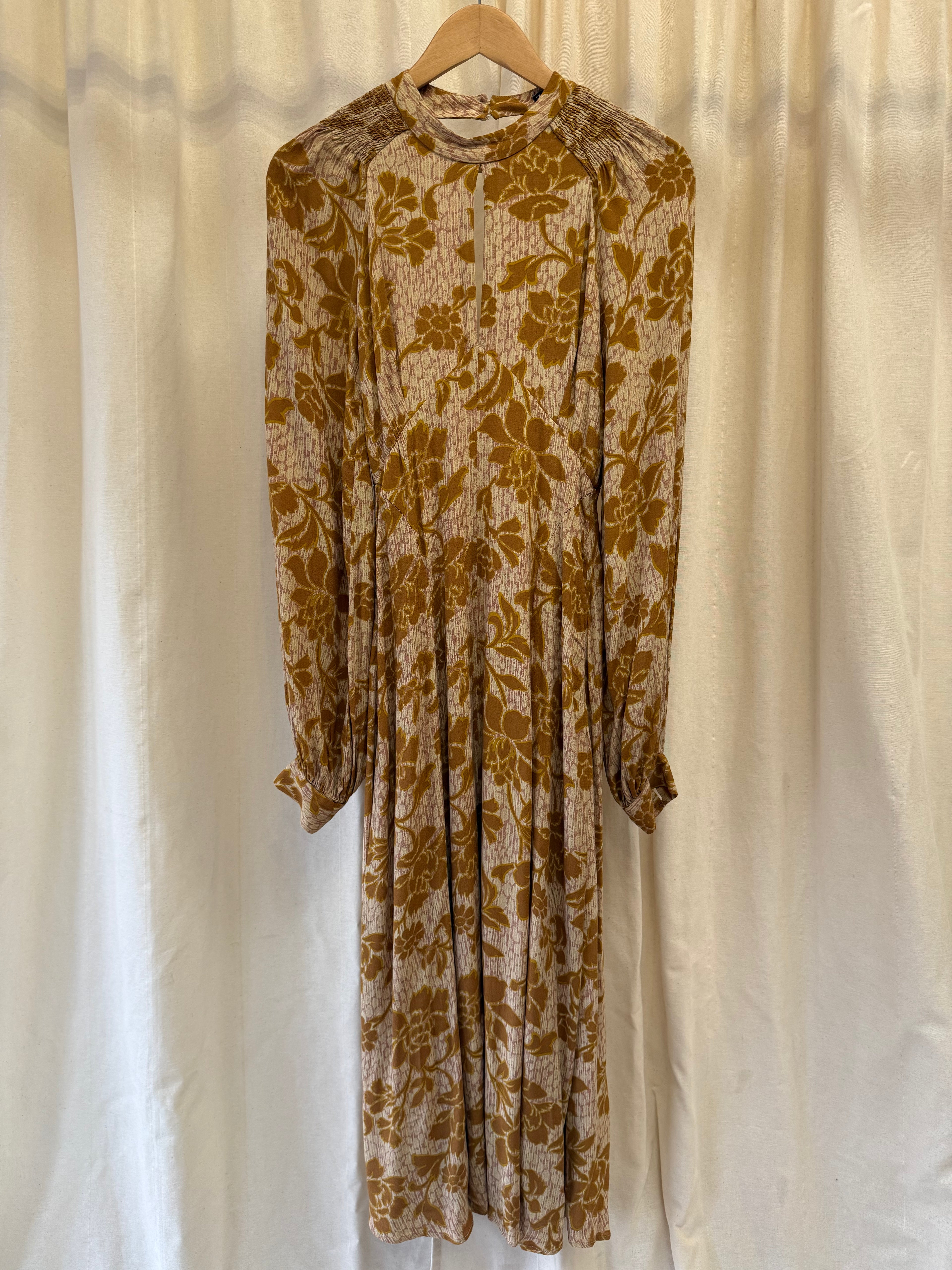 Zara Rust Orange Floral Open Back Maxi Dress, Size S