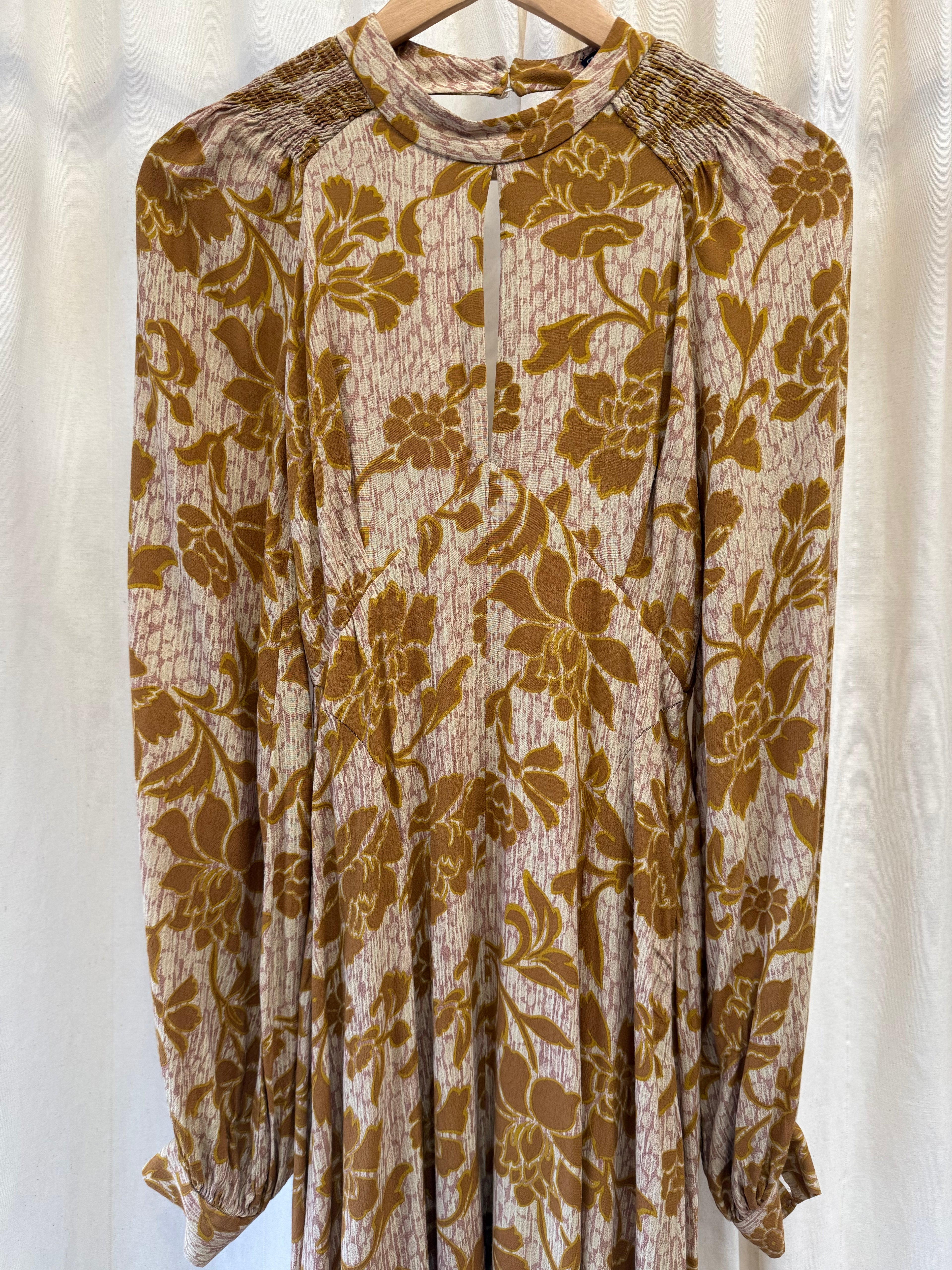 Zara Rust Orange Floral Open Back Maxi Dress, Size S