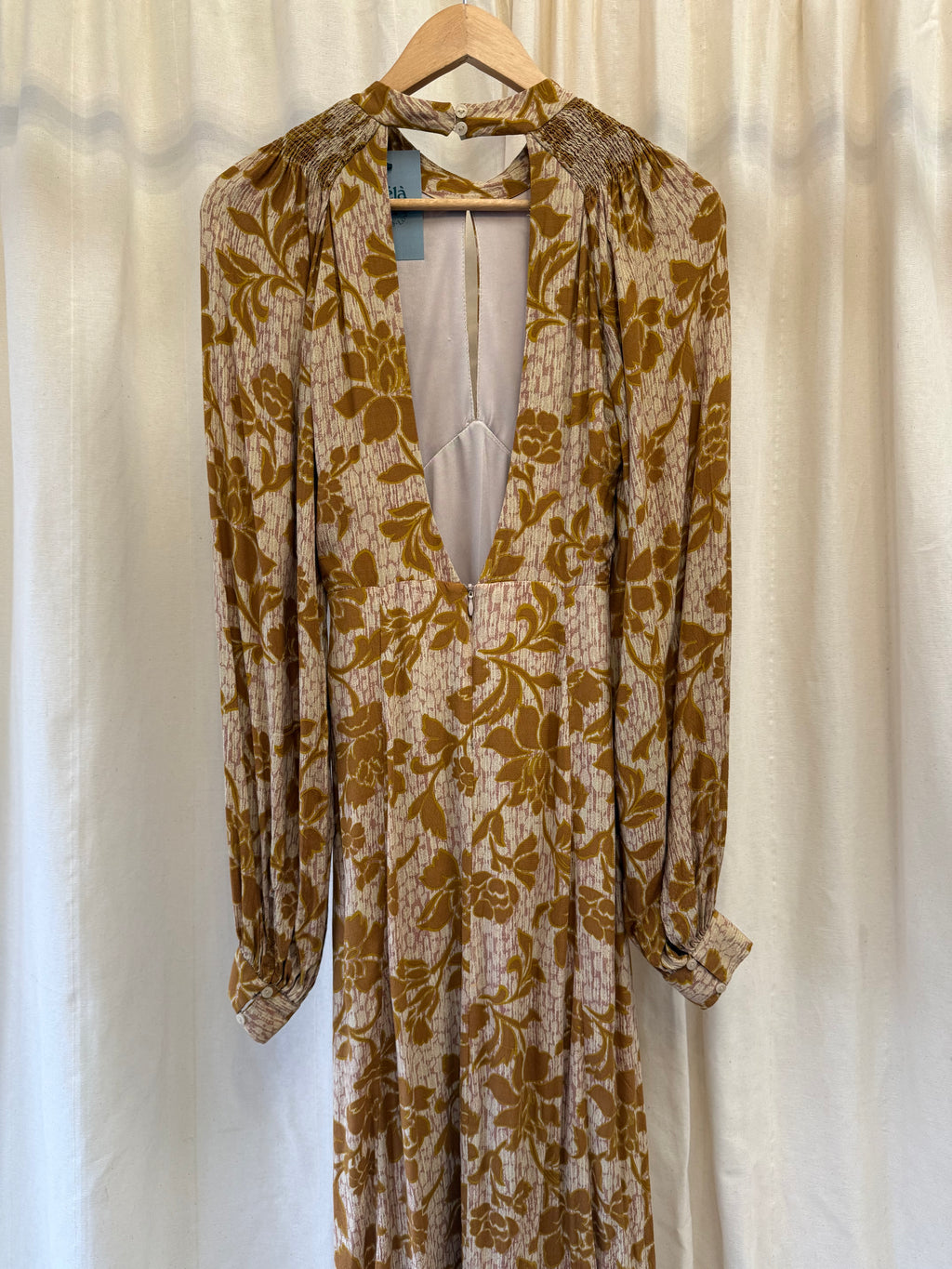 Zara Rust Orange Floral Open Back Maxi Dress, Size S