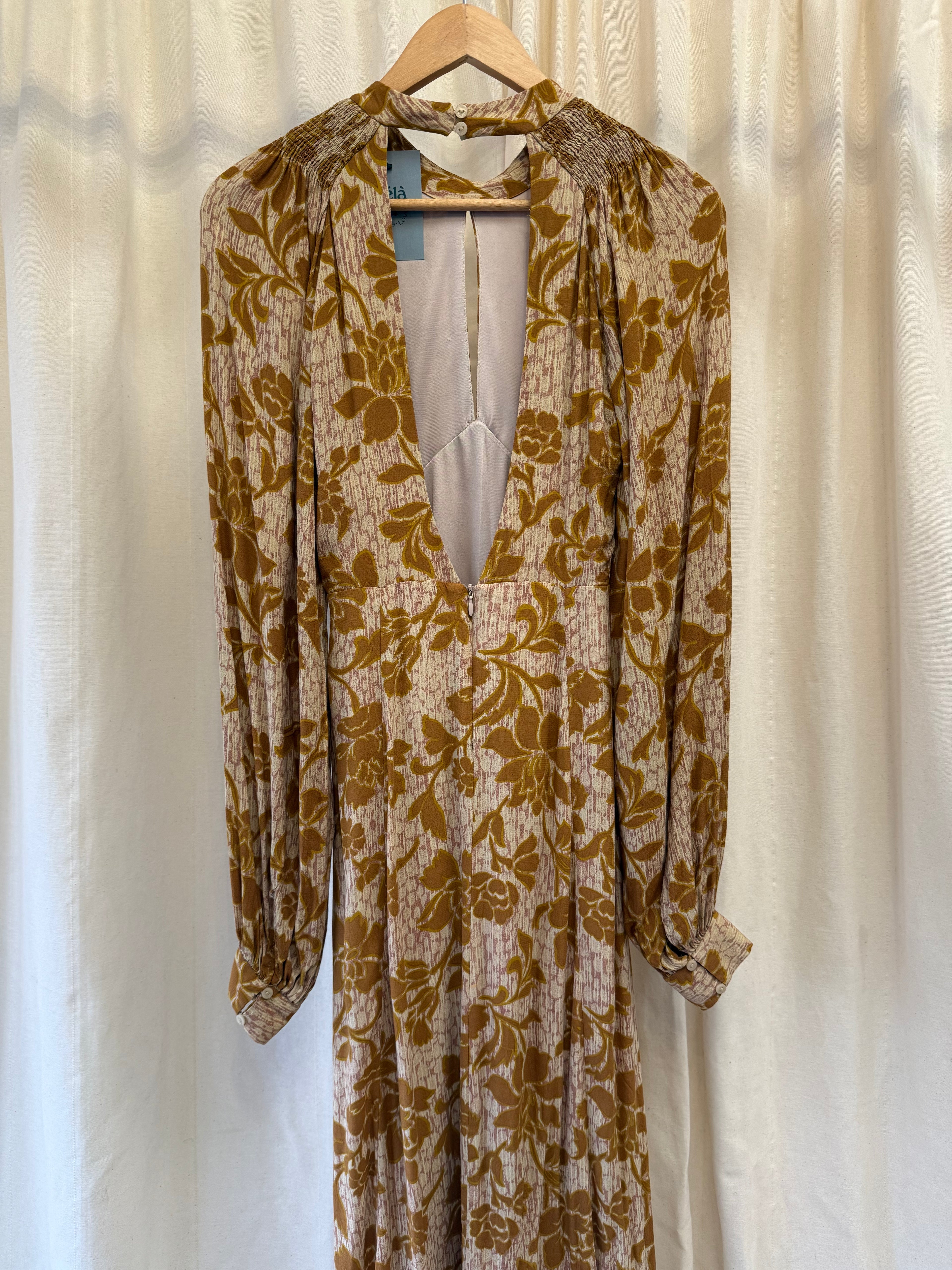 Zara Rust Orange Floral Open Back Maxi Dress, Size S