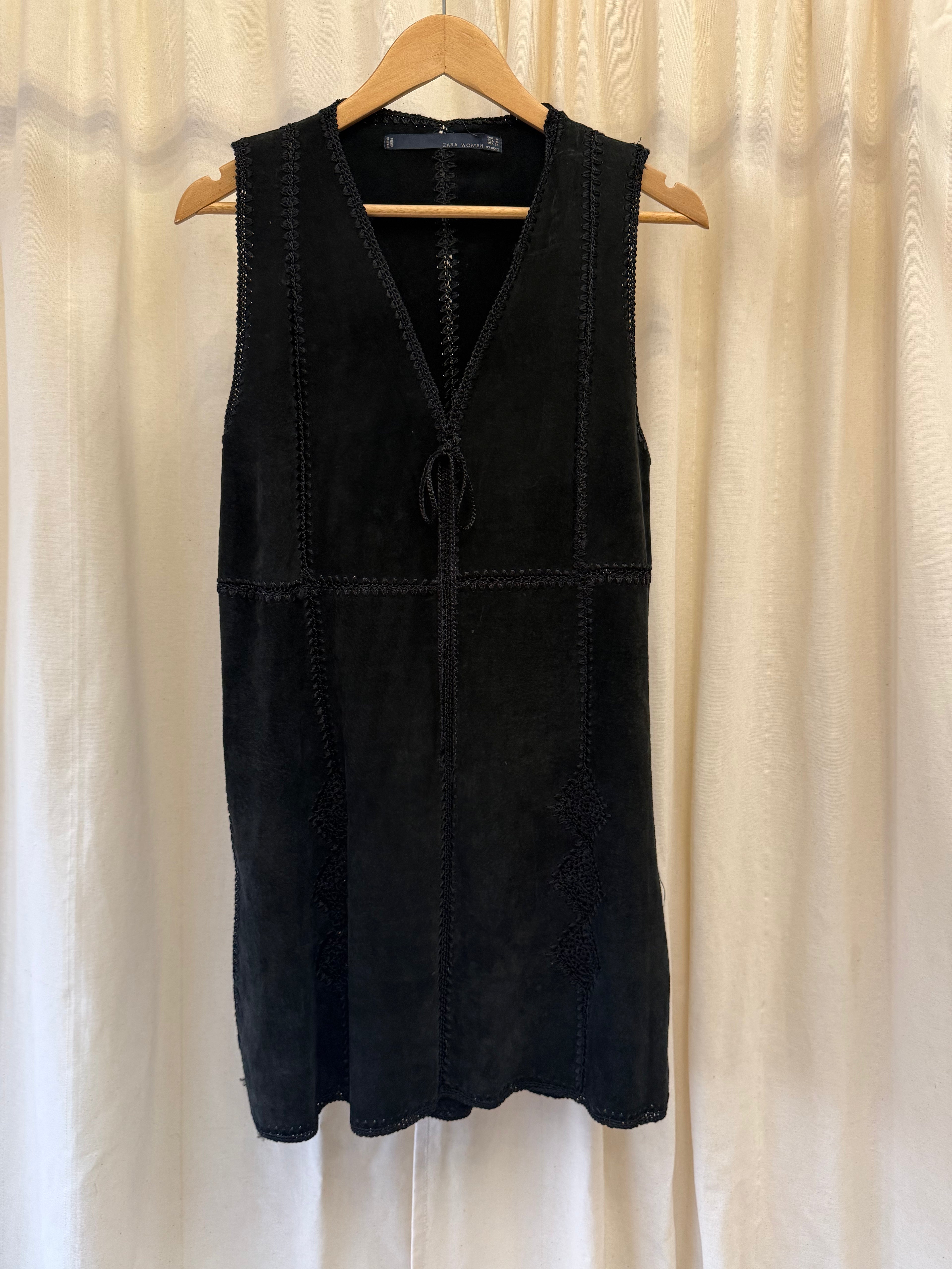 Zara Suede Black Pinafore Dress, Size S/M