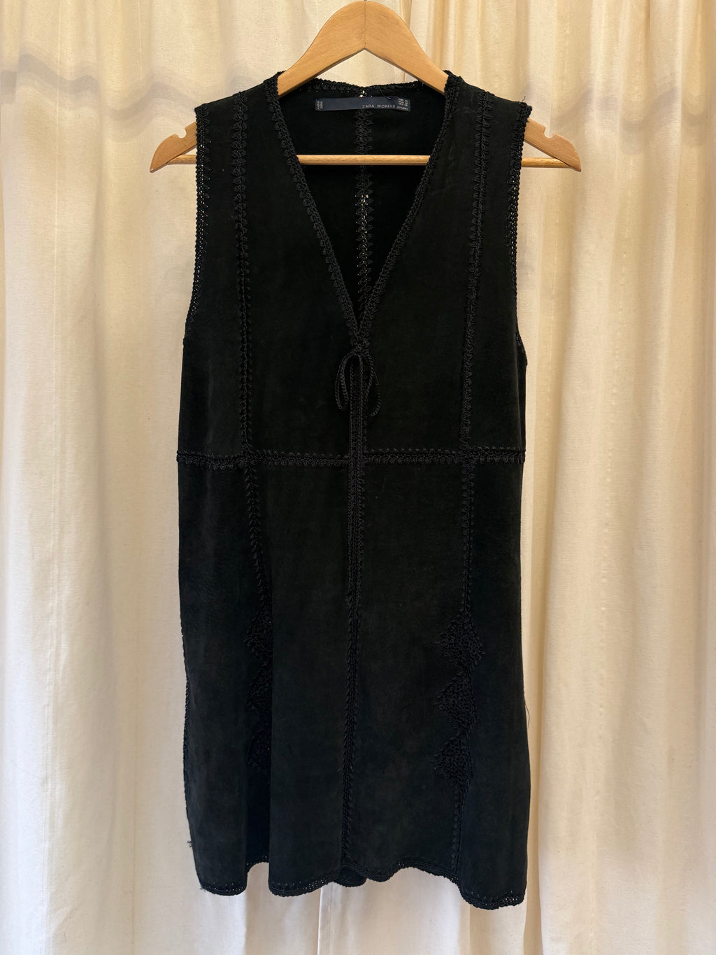 Zara Suede Black Pinafore Dress, Size S/M