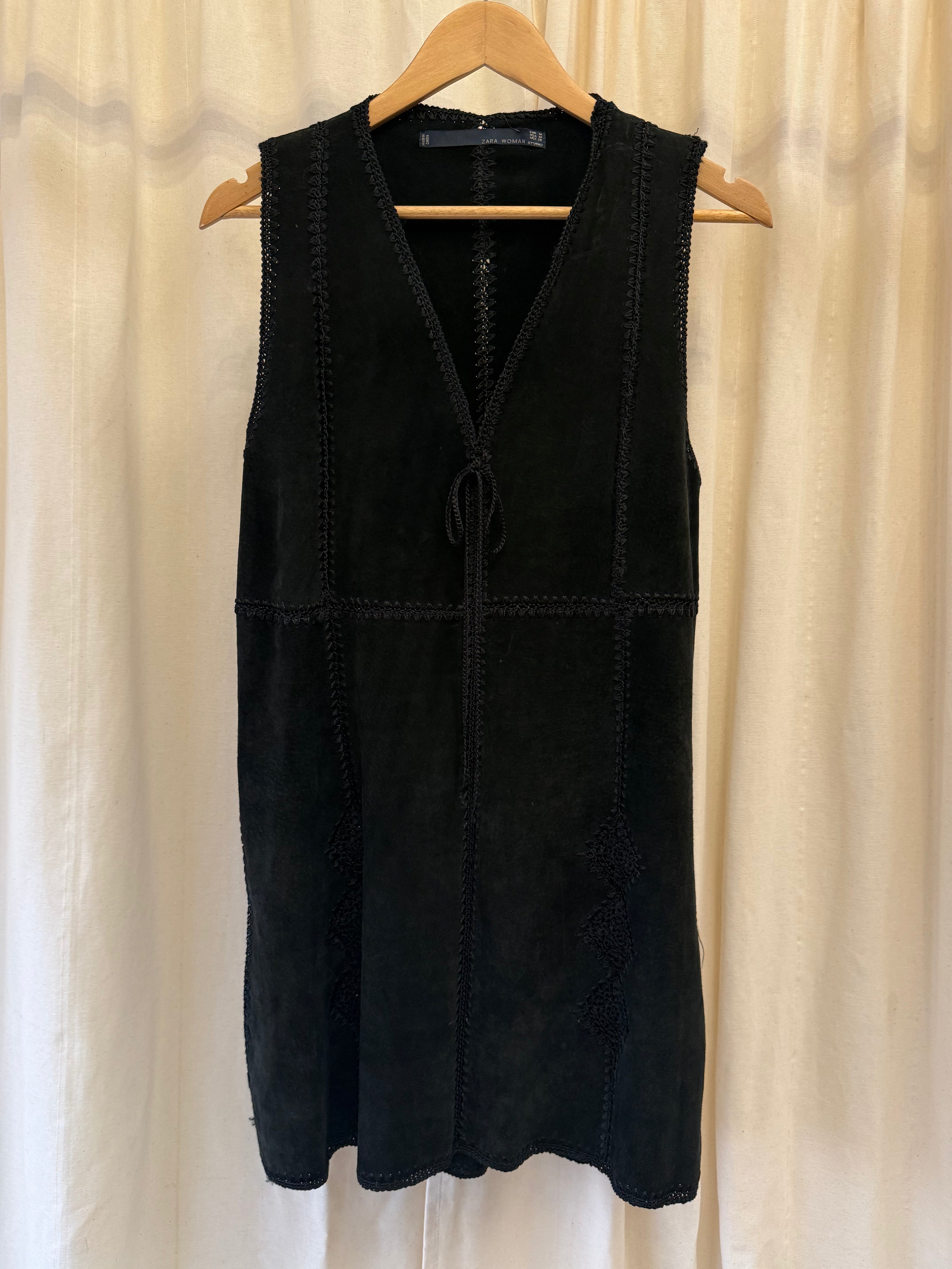 Zara Suede Black Pinafore Dress, Size S/M