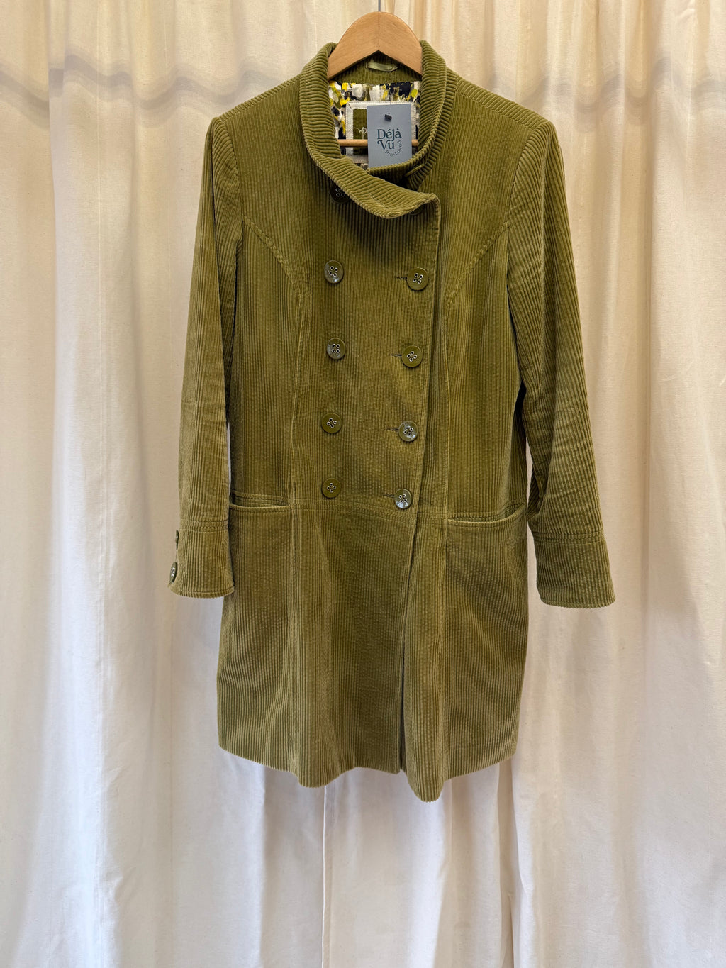 Per Una Olive Green Corduroy Trench Style Jacket, Size M
