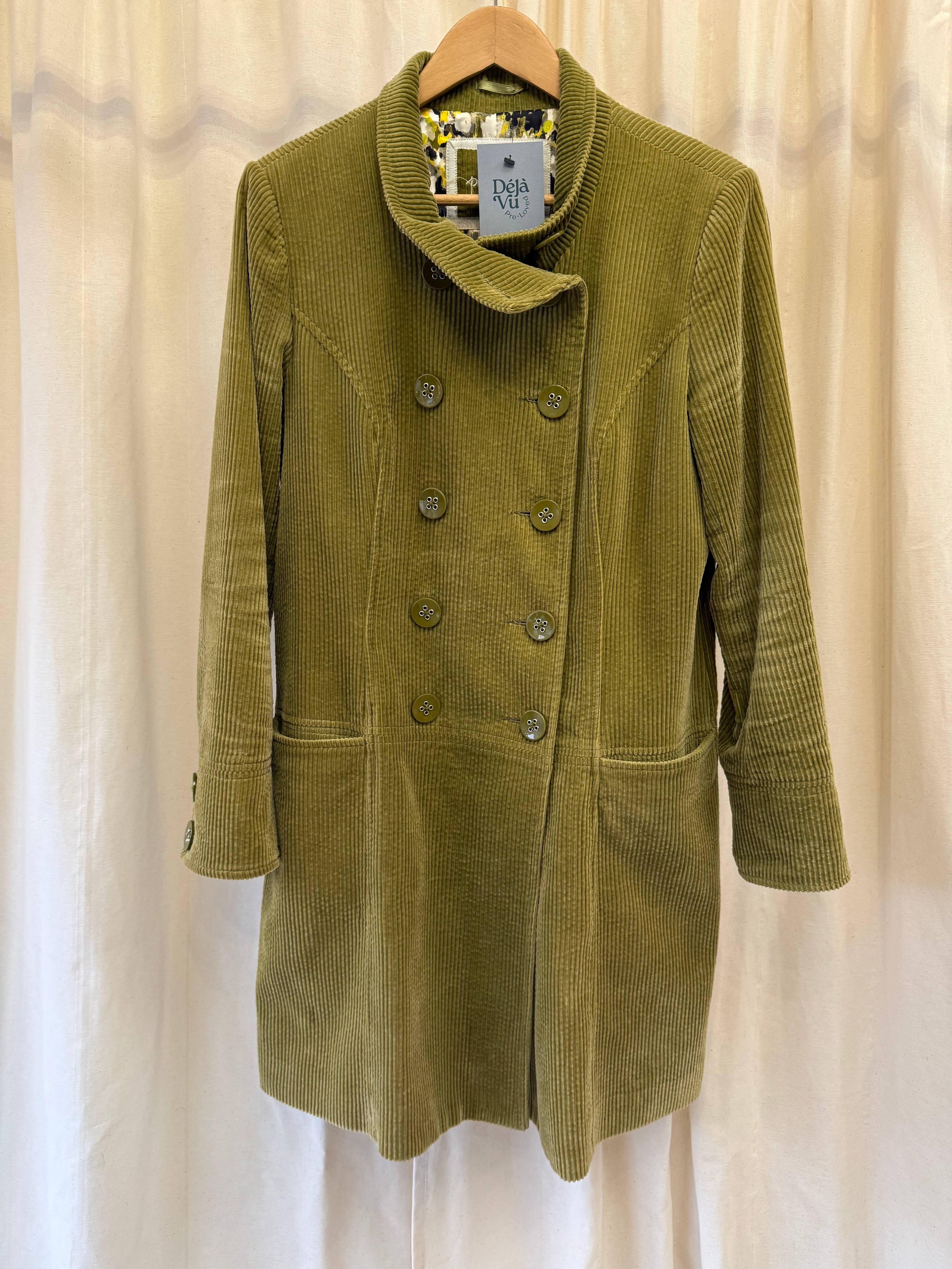 Per Una Olive Green Corduroy Trench Style Jacket, Size M
