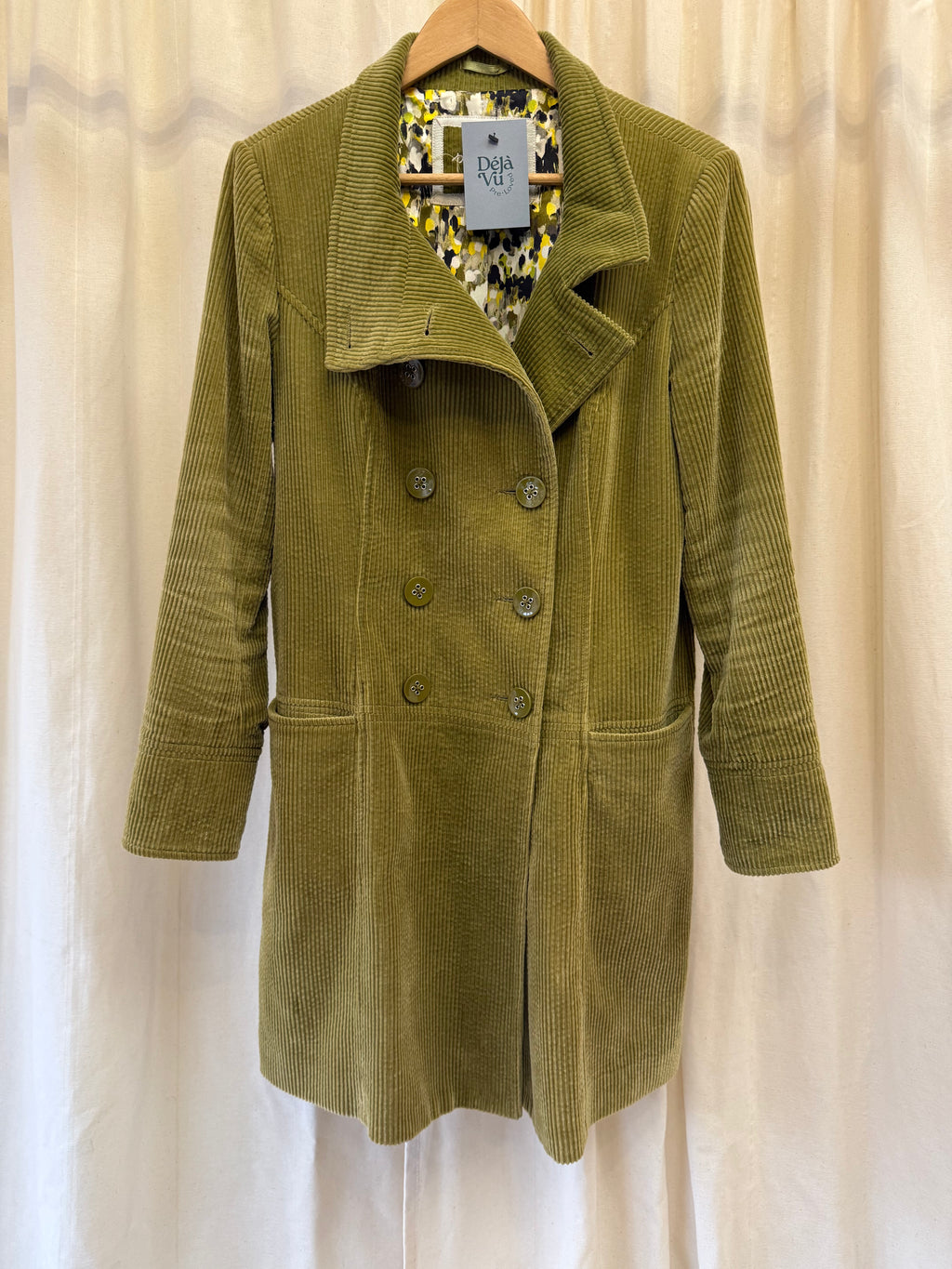 Per Una Olive Green Corduroy Trench Style Jacket, Size M