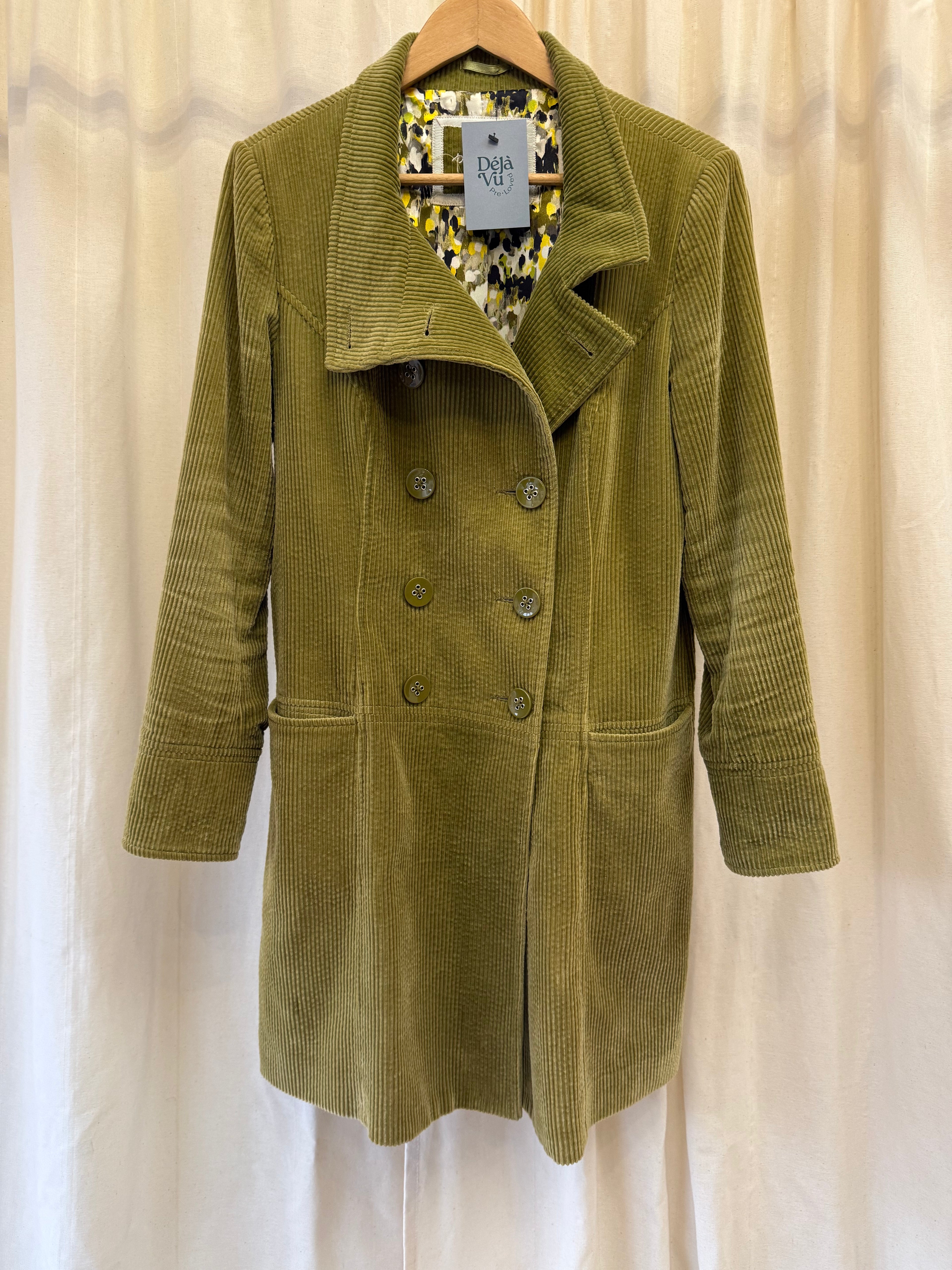Per Una Olive Green Corduroy Trench Style Jacket, Size M