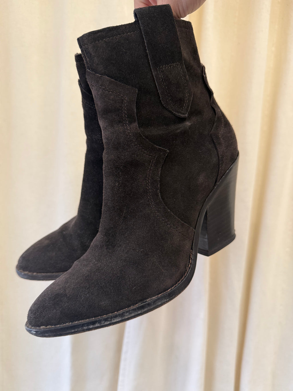 Ash Chocolate Brown Suede Cowboy Ankle Boots, Size 5