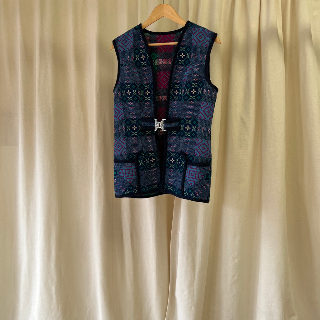Welsh Wool vest with silver buckle in blue
