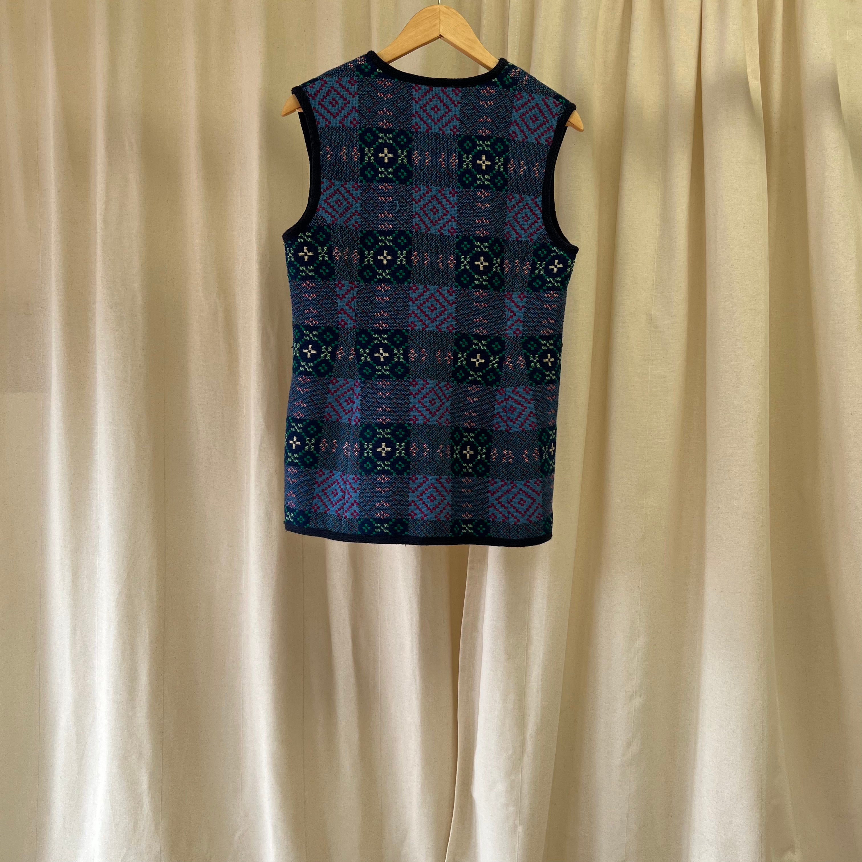 Welsh Wool vest with silver buckle in blue