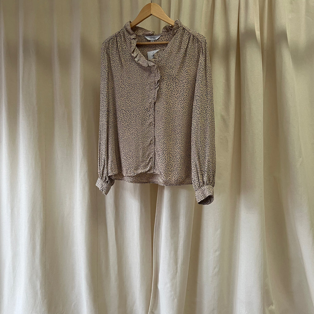 & Other Stories shirt with ruffle collar in fawn print