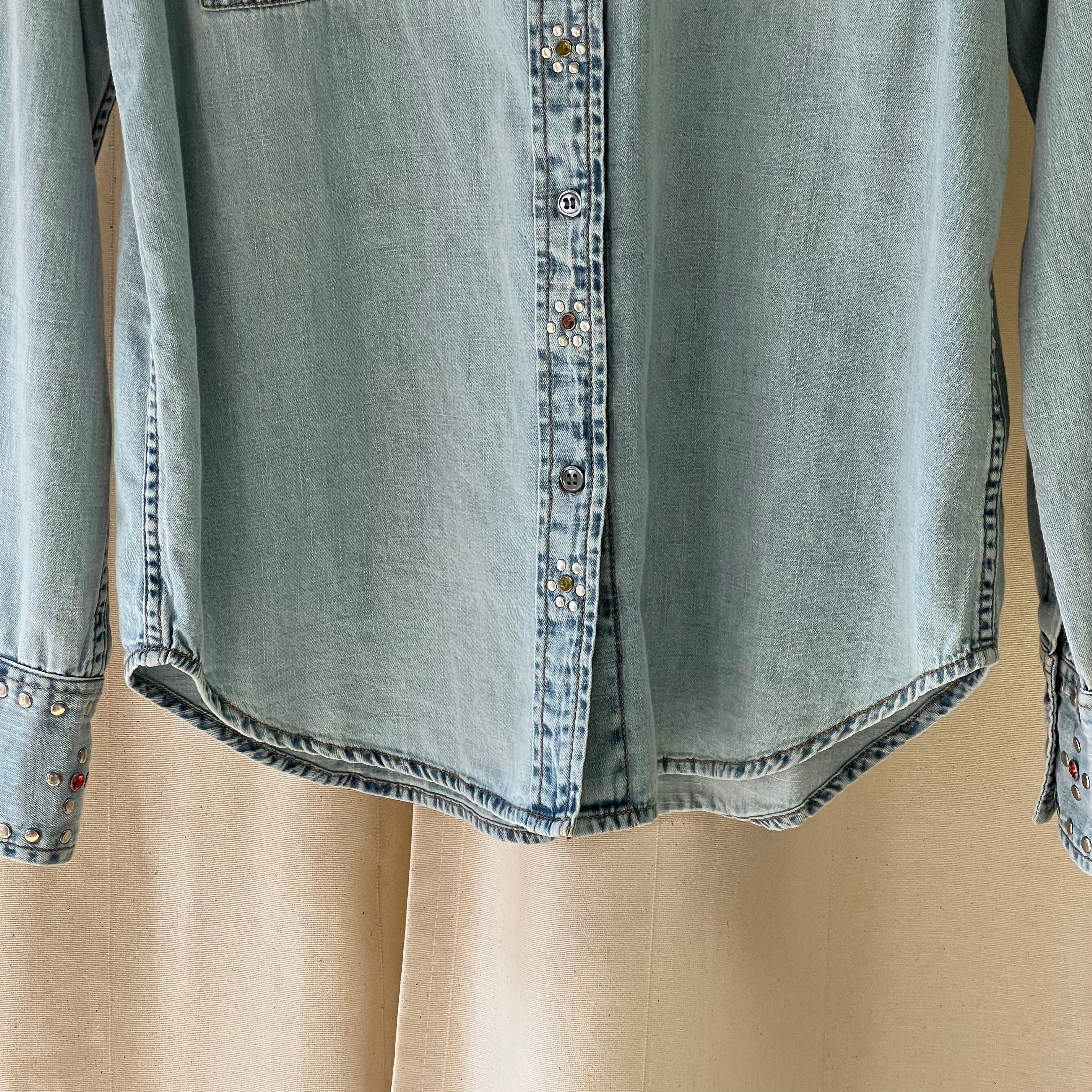 Essential Antwerp denim shirt with stud embellishments in blue denim