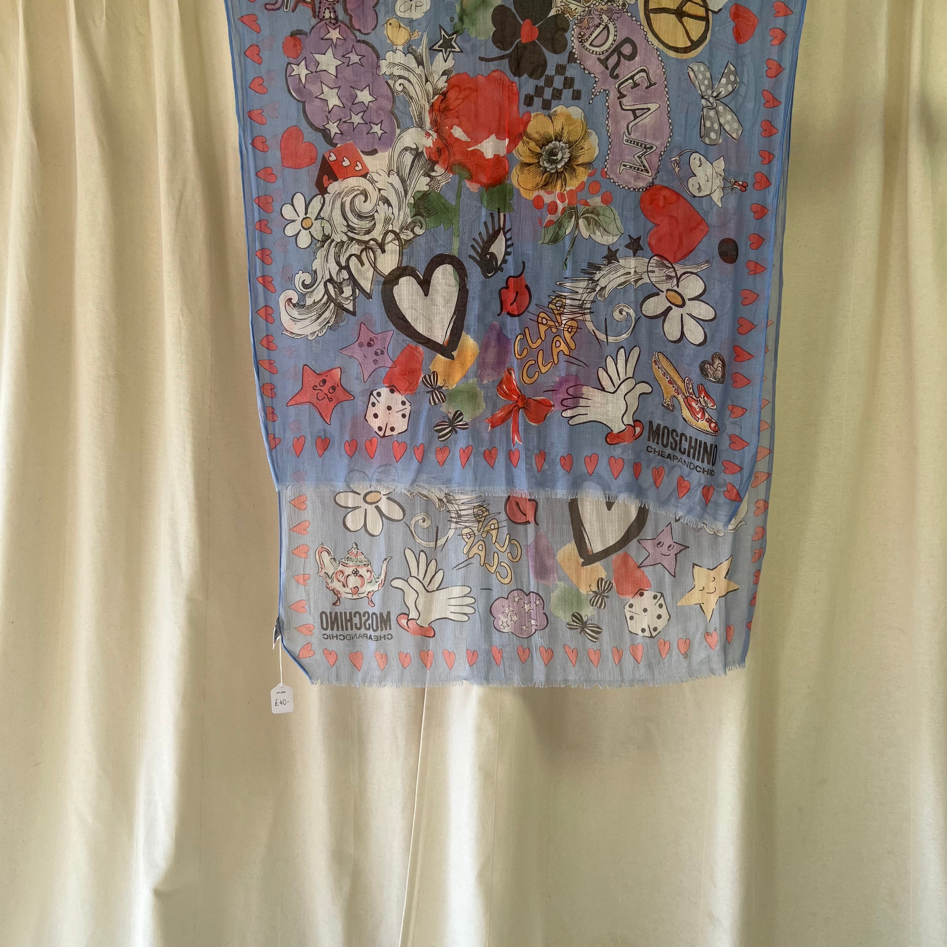 Moschino Cheap & Chic cotton sheer scarf in pale blue