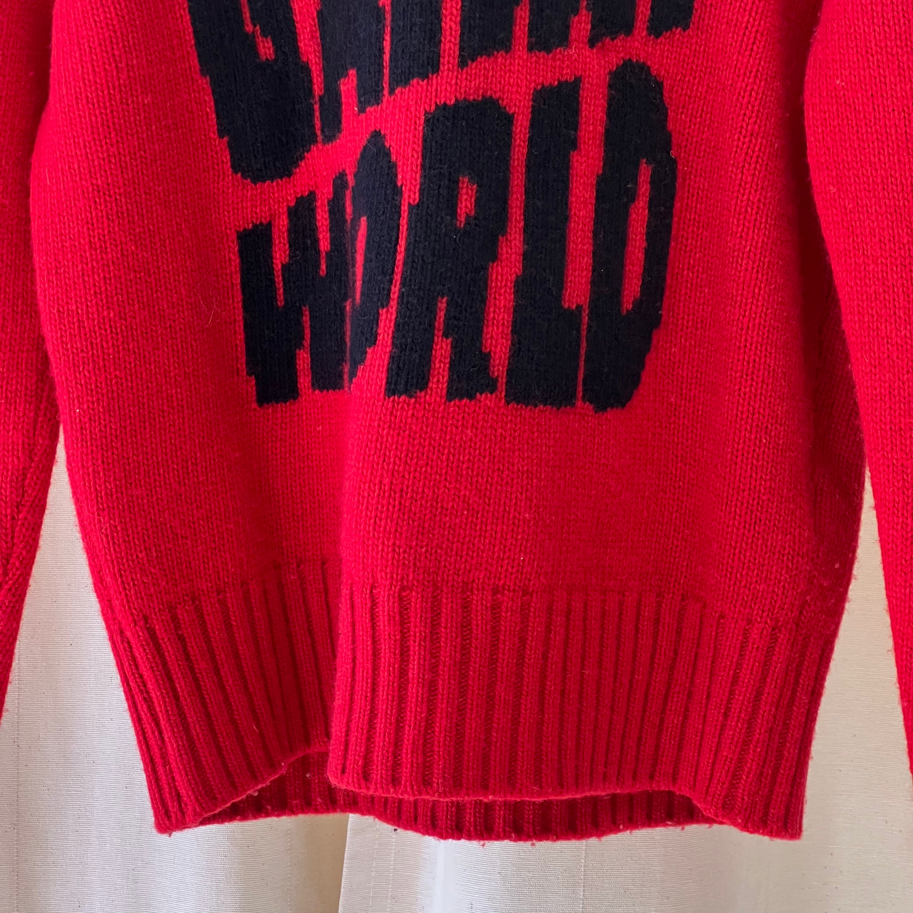 Ganni world print knit jumper in red