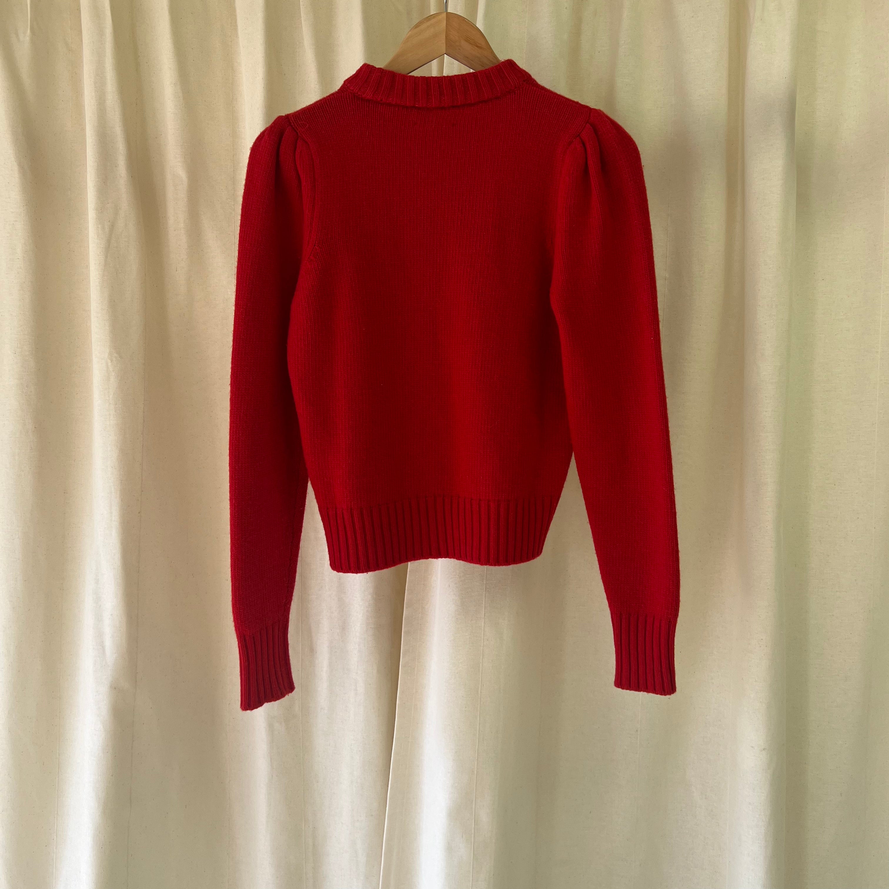 Ganni world print knit jumper in red