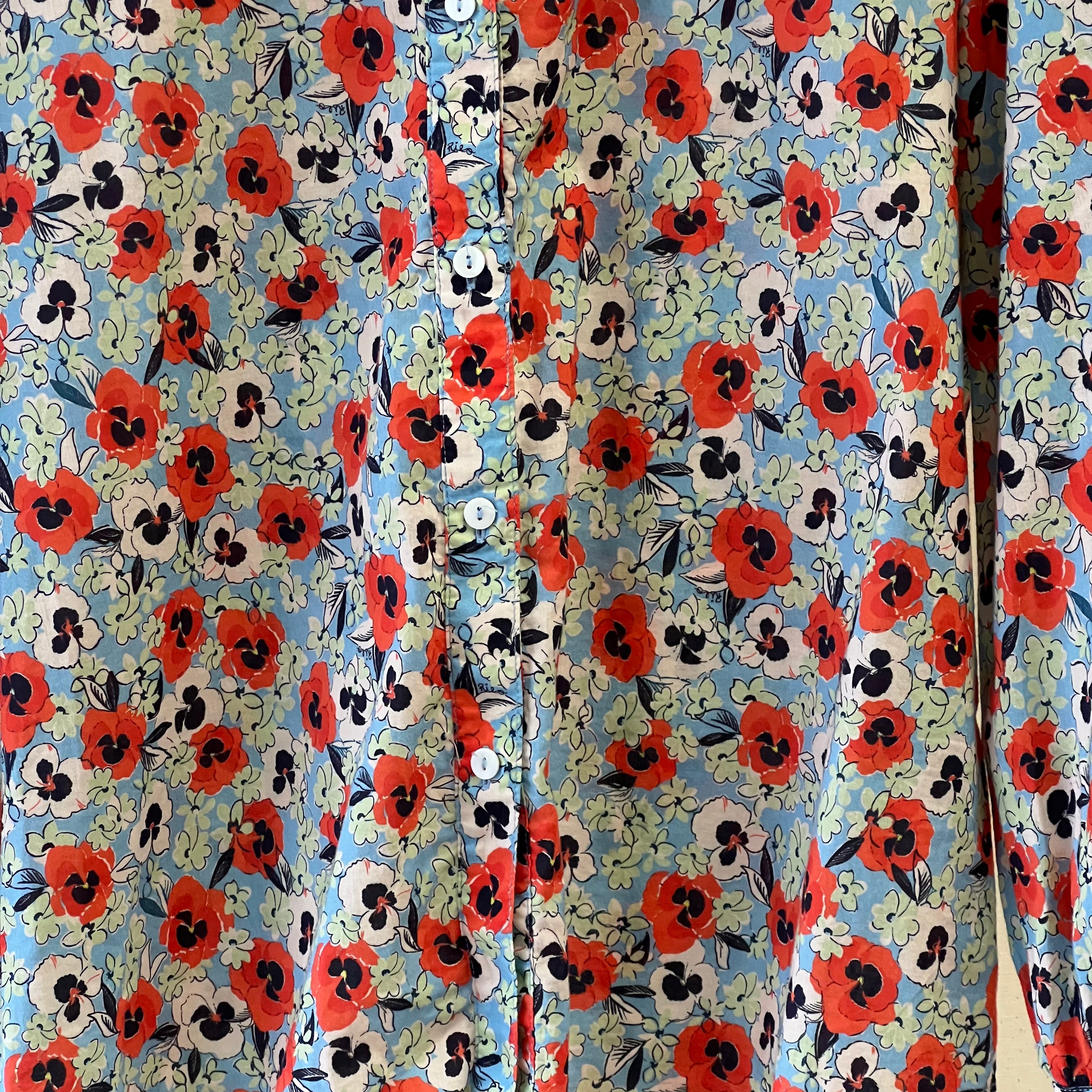 Rixo floral print collared blouse in blue, orange, cream and green