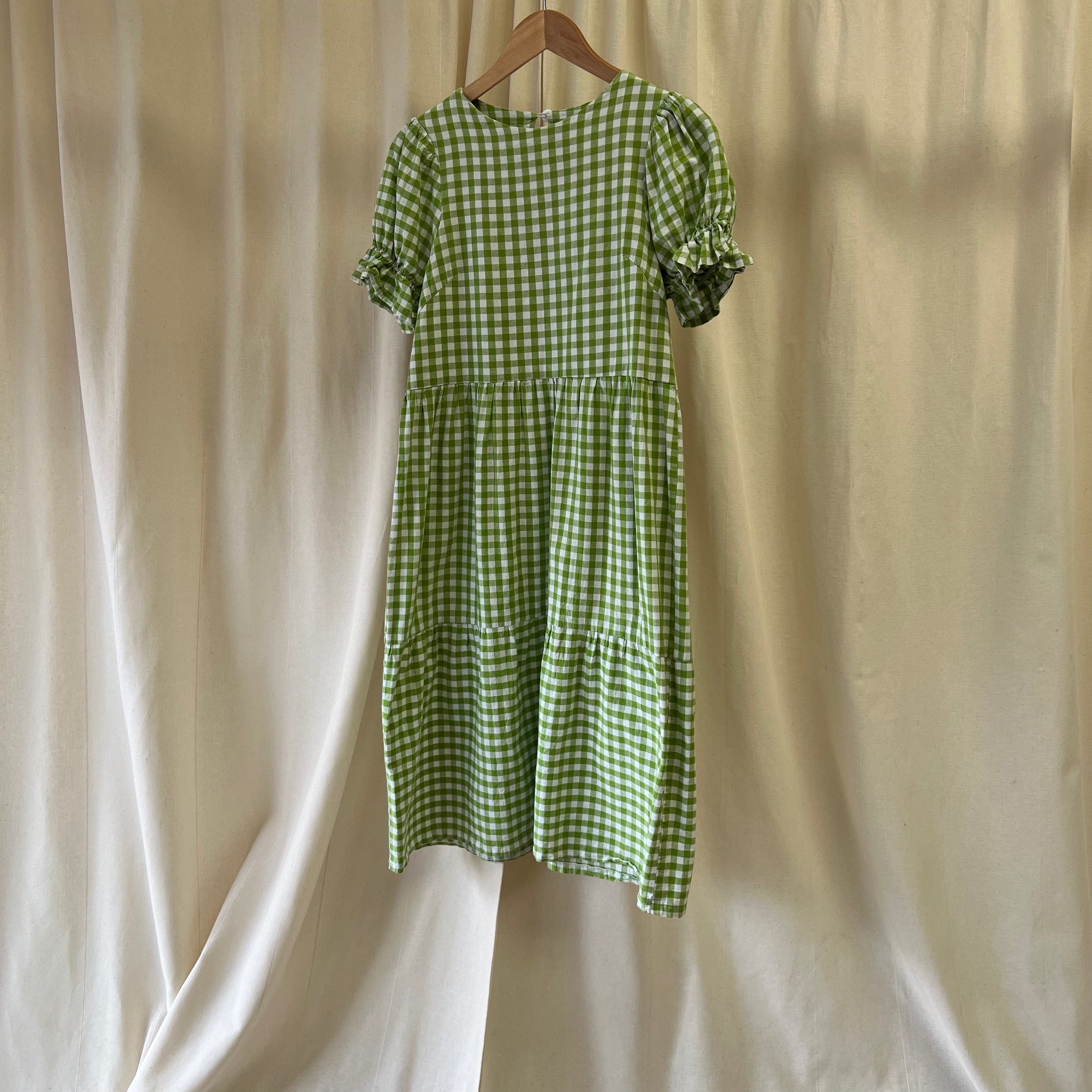 Molby the Label gingham short sleeved tiered dress in green and white