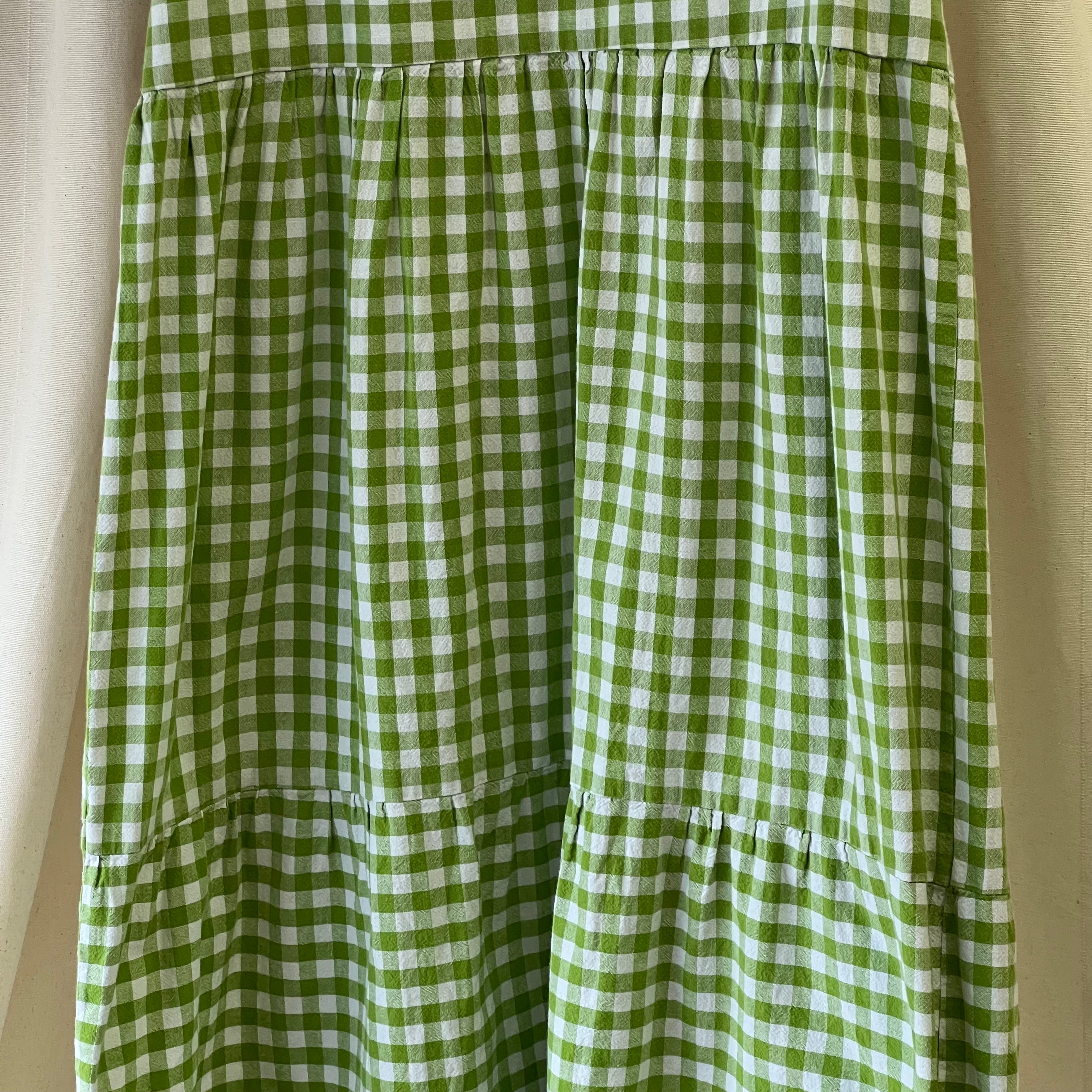 Molby the Label gingham short sleeved tiered dress in green and white