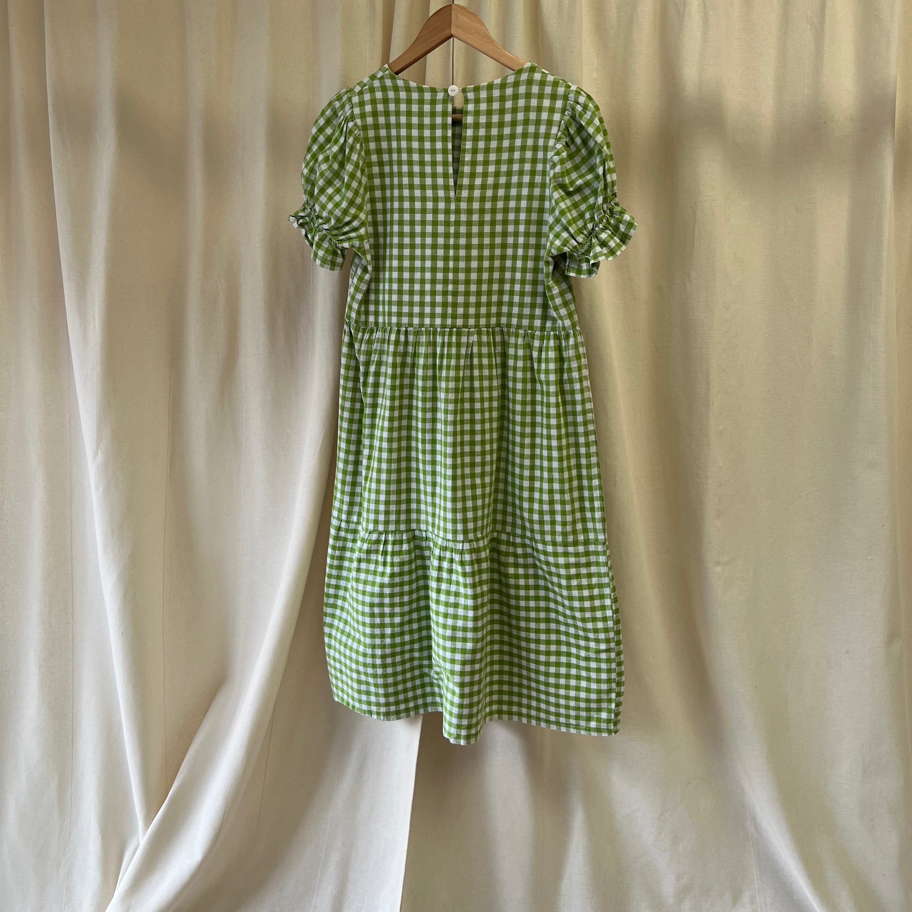 Molby the Label gingham short sleeved tiered dress in green and white