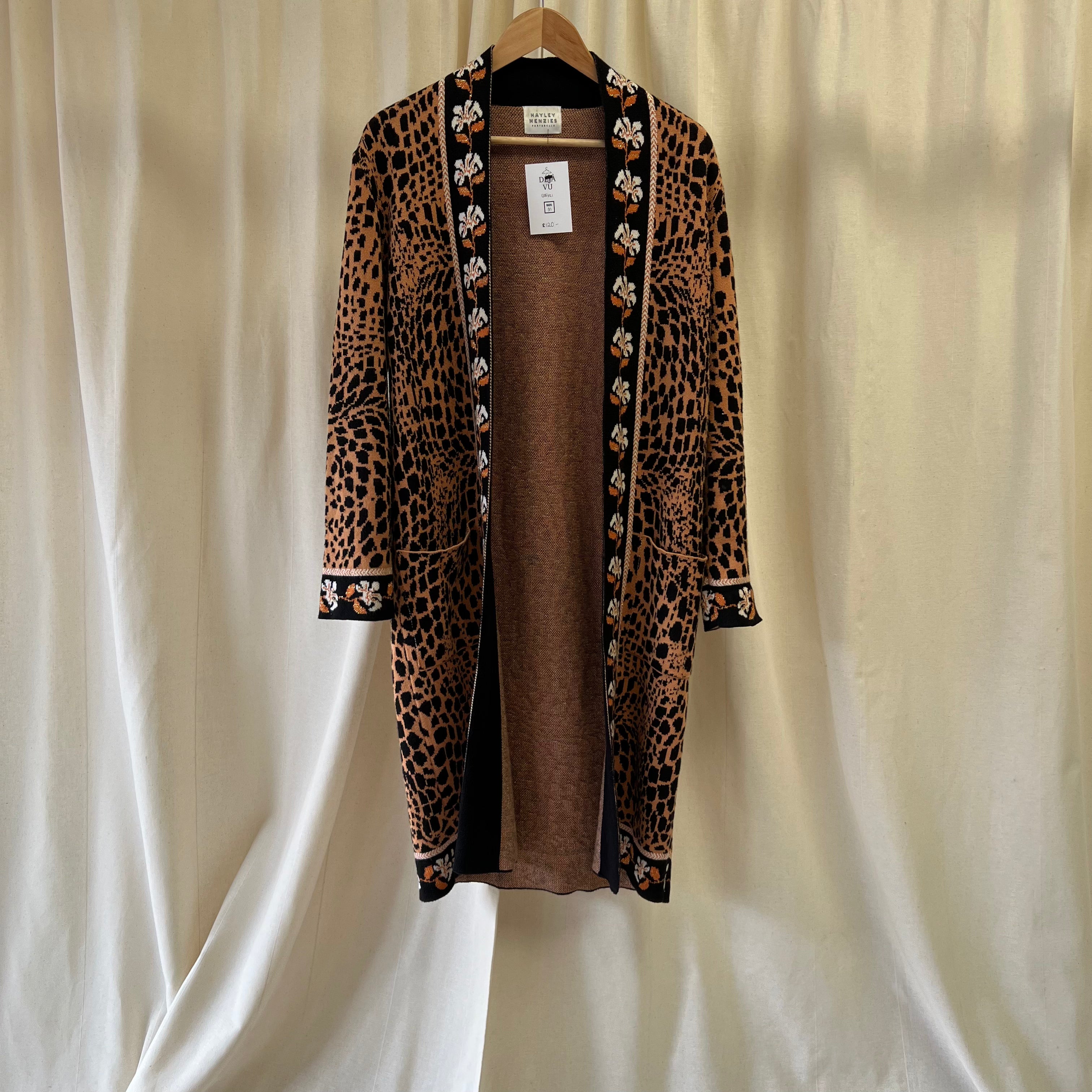 Hayley Mendez floral border long length open cardigan in black and orange