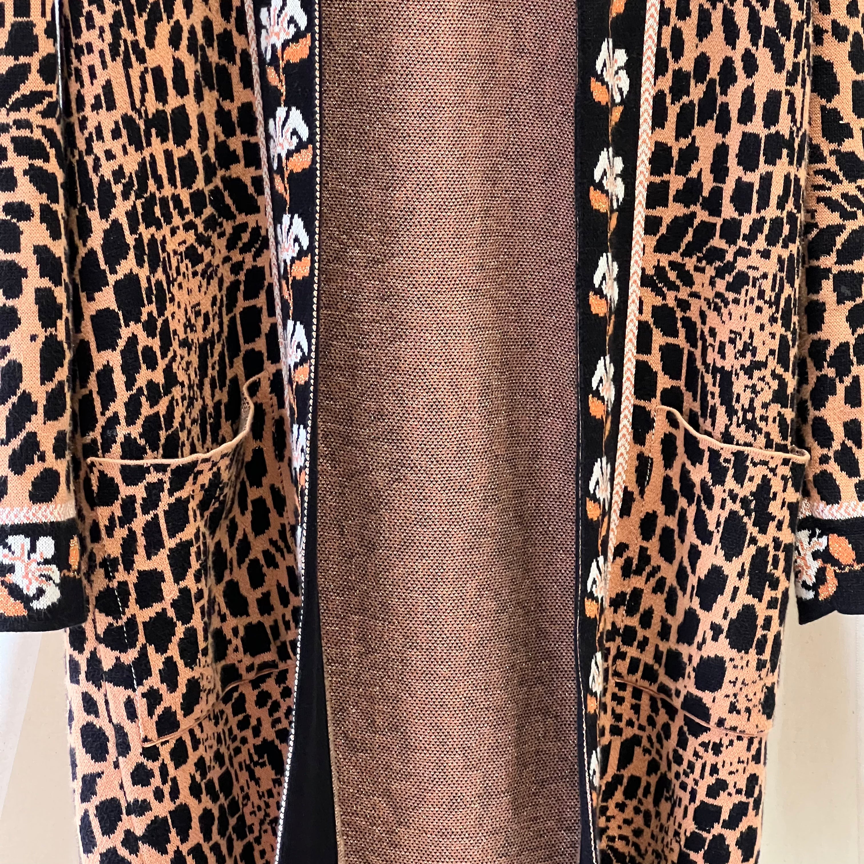 Hayley Mendez floral border long length open cardigan in black and orange