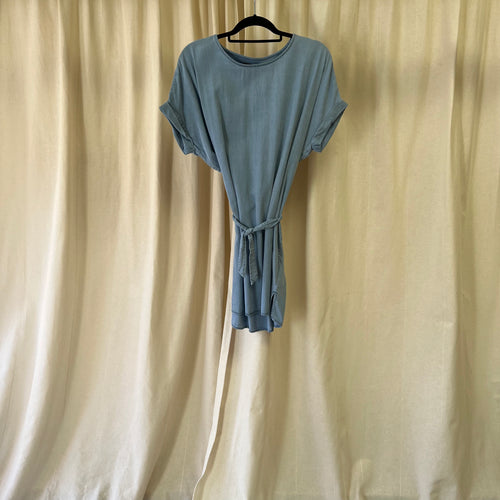 All Saints light weight denim tunic with waist ties in light blue