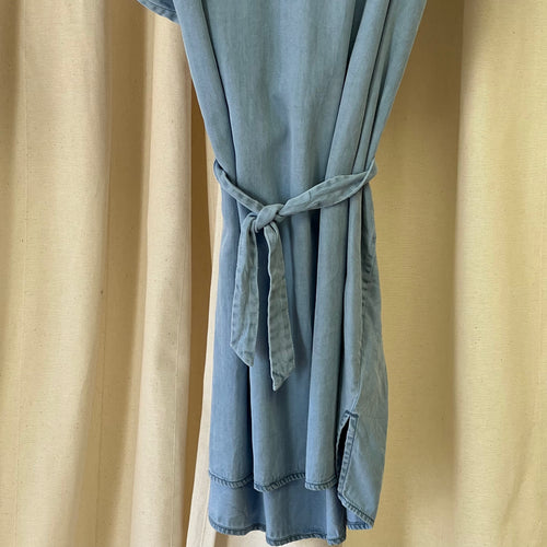 All Saints light weight denim tunic with waist ties in light blue