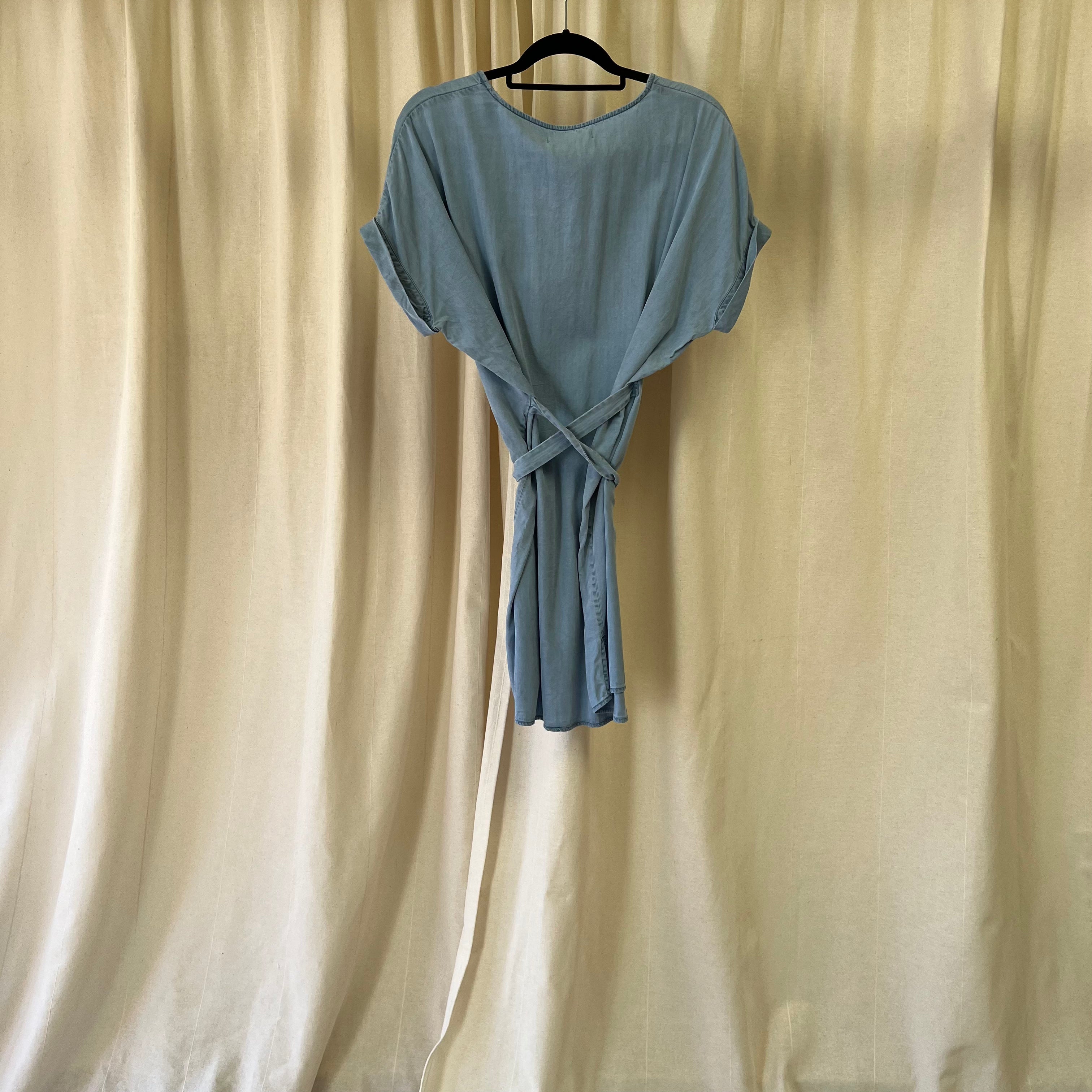 All Saints light weight denim tunic with waist ties in light blue