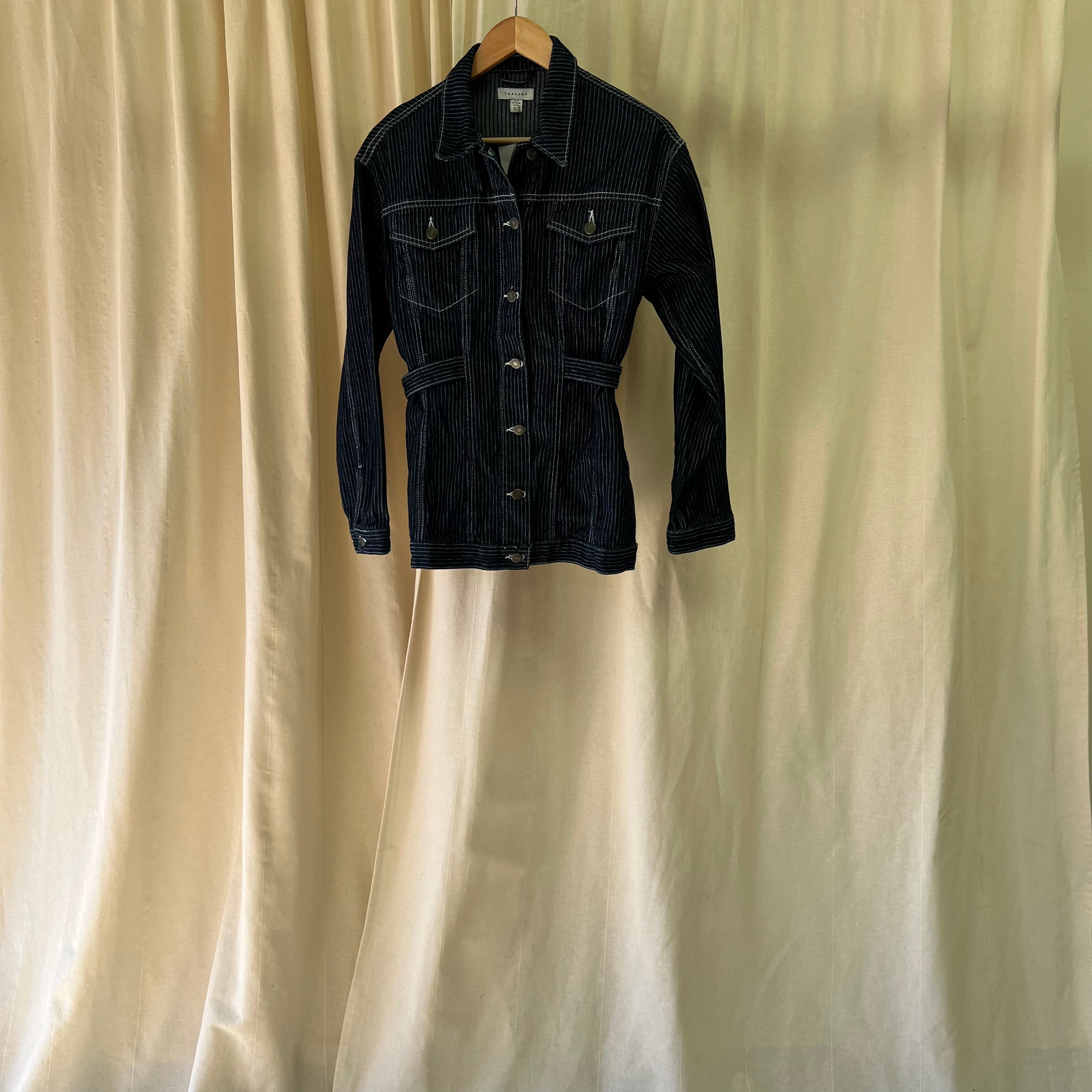 Topshop shirt jacket + matching shorts in navy pinstripe