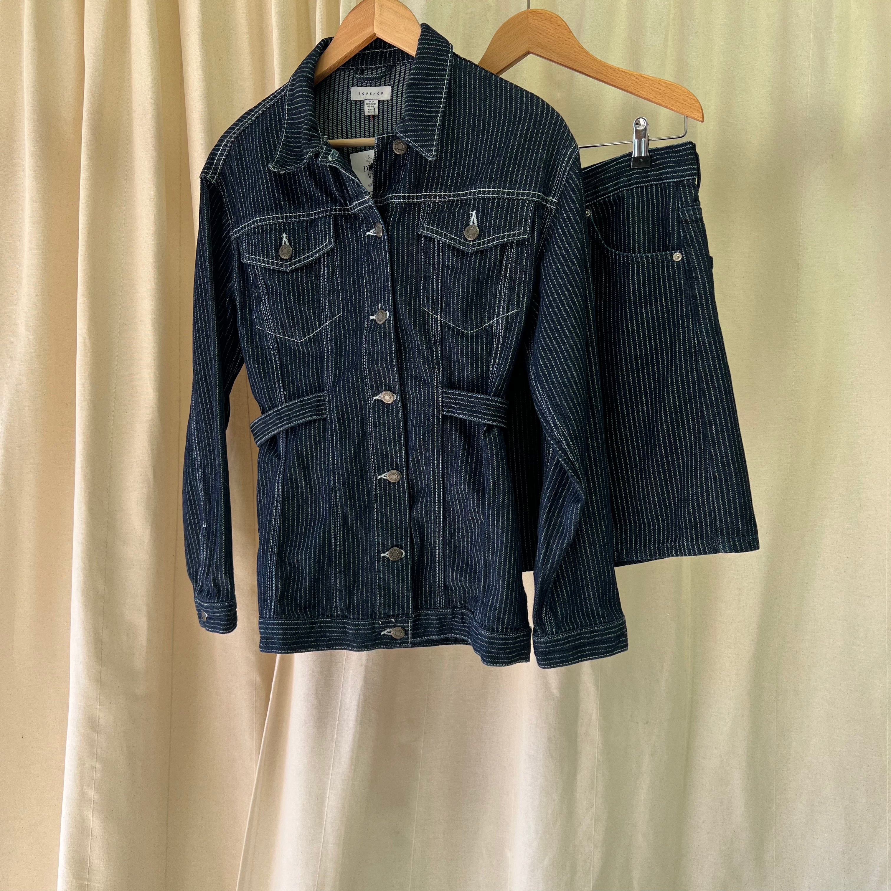 Topshop shirt jacket + matching shorts in navy pinstripe