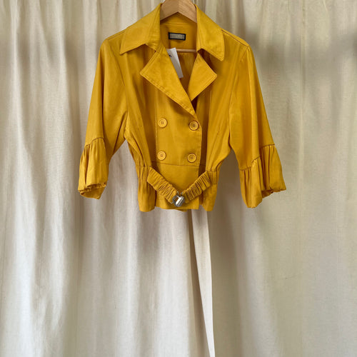 As You cropped smart jacket with rushed belt in yellow