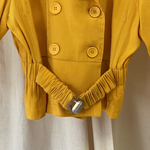 As You cropped smart jacket with rushed belt in yellow